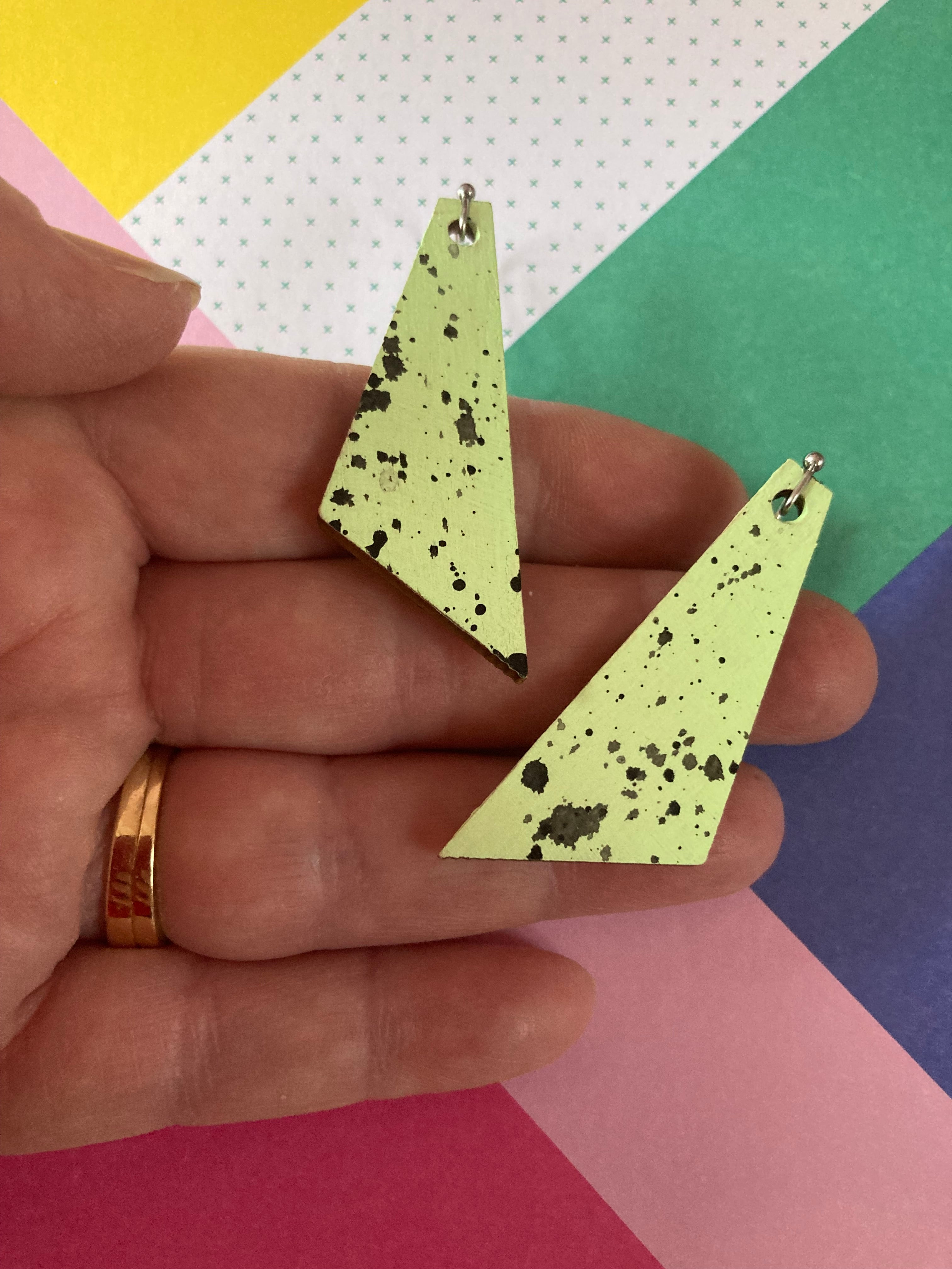 Mint green Handpainted splatter earrings