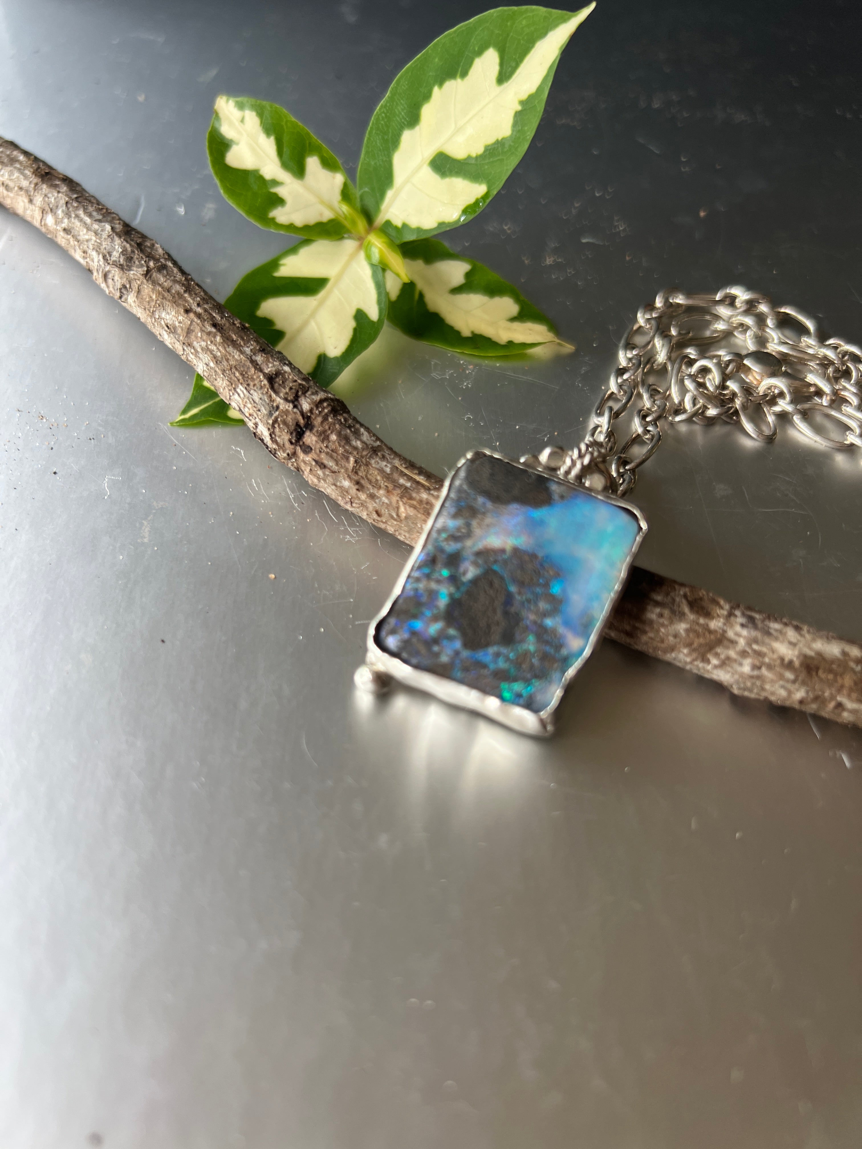 "Andamooka" Sterling Silver pendant with Andamooka Matrix Opal. Includes Sterling Silver Chain