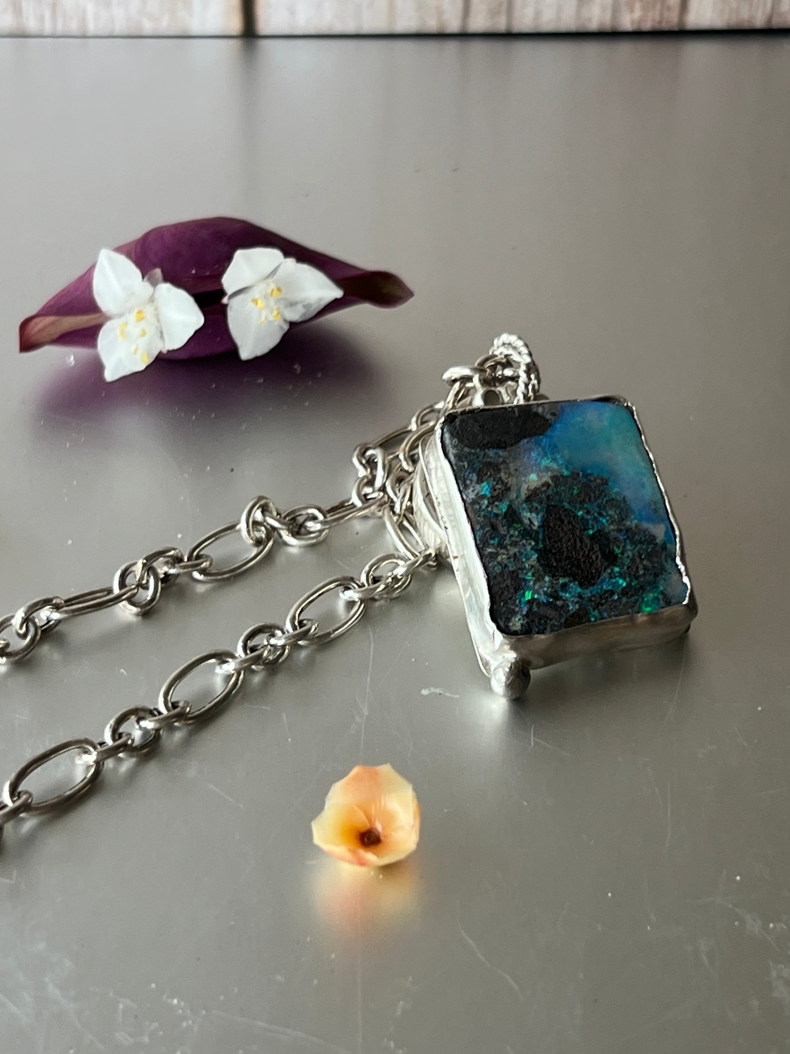 "Andamooka" Sterling Silver pendant with Andamooka Matrix Opal. Includes Sterling Silver Chain