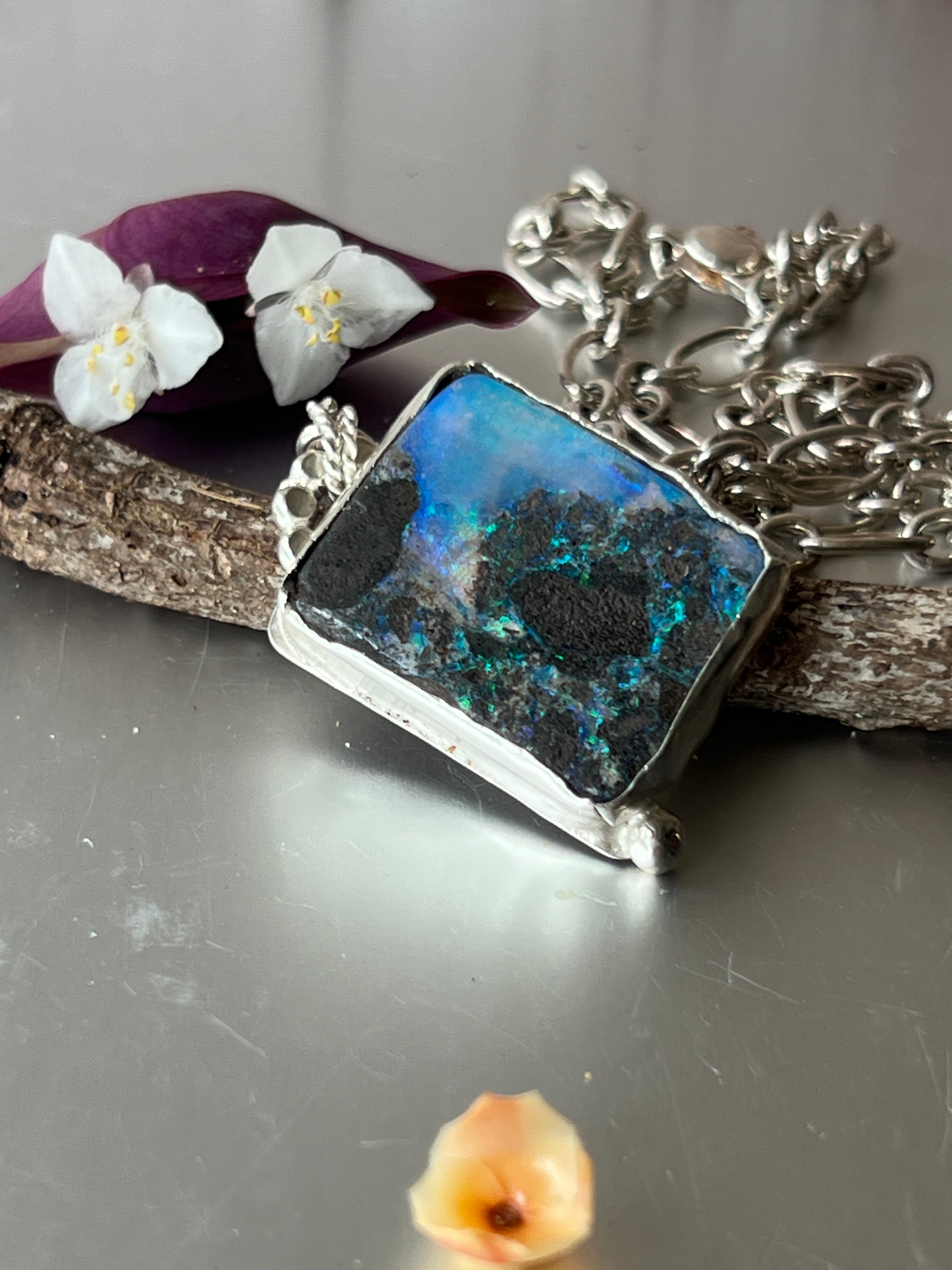 "Andamooka" Sterling Silver pendant with Andamooka Matrix Opal. Includes Sterling Silver Chain