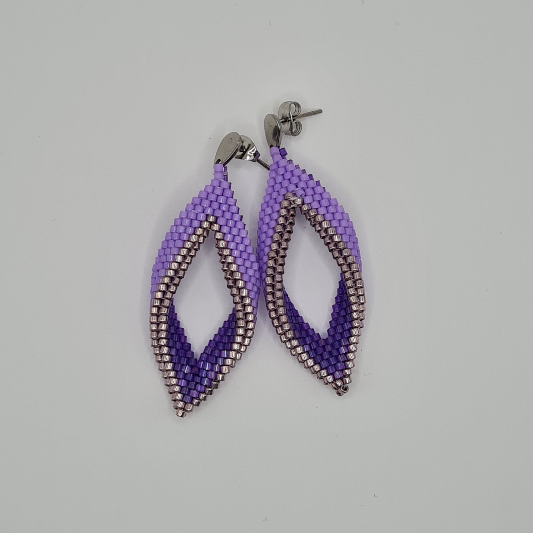 Lavender Twilight Beaded Leaf Earrings – Lilac & Lavender Delica Drops