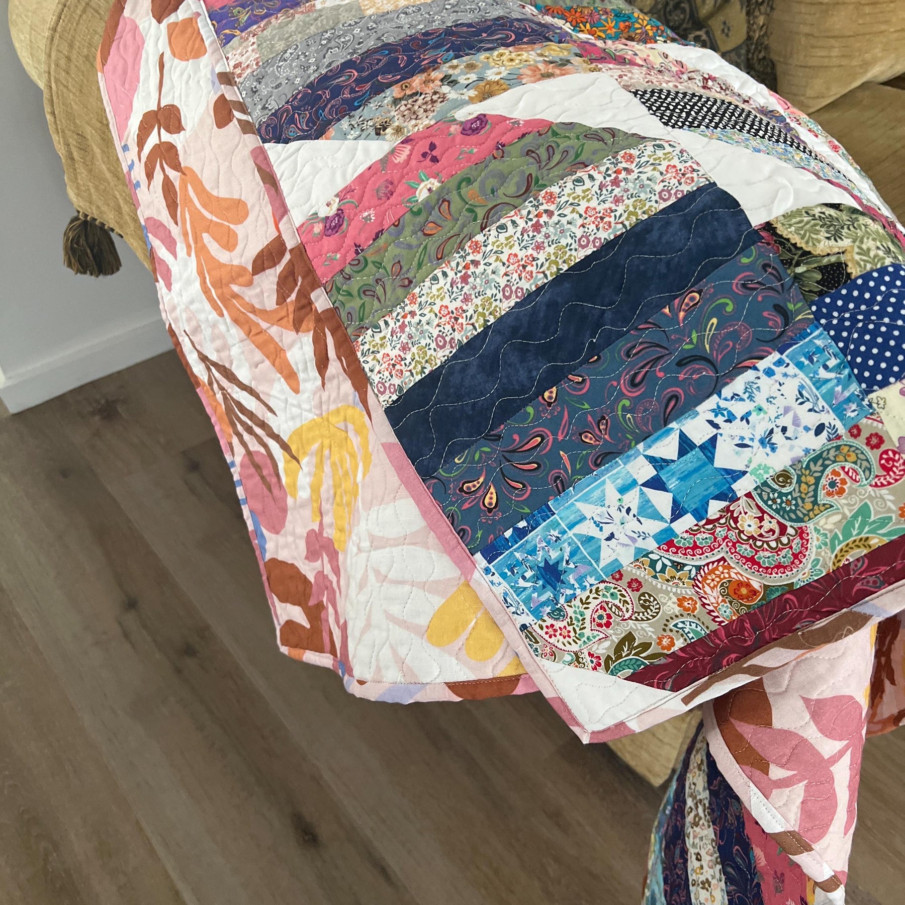 Handmade Striped Cotton Quilt: Reversible Boho Throw (50x50)