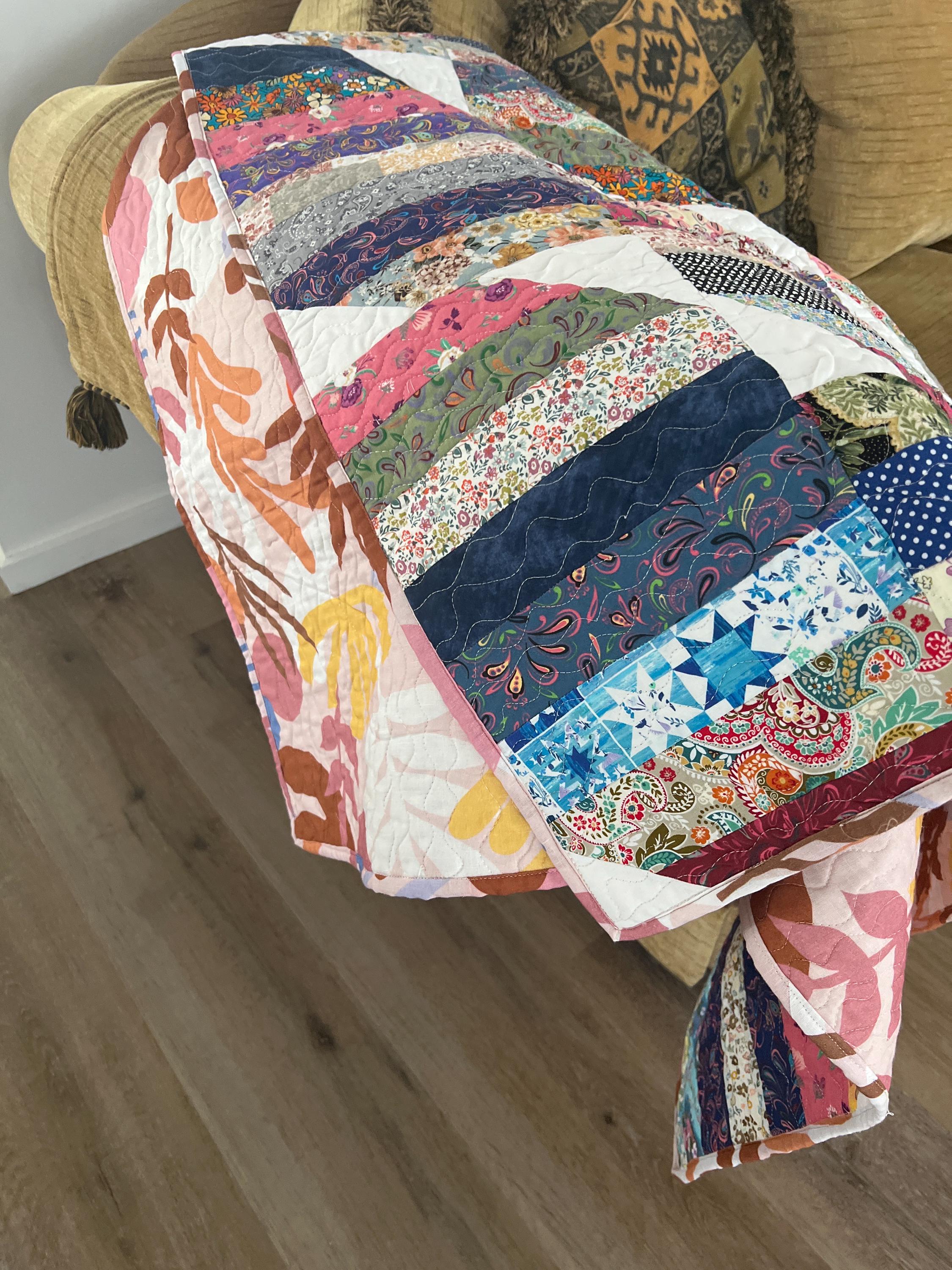 Handmade Striped Cotton Quilt: Reversible Boho Throw (50x50)