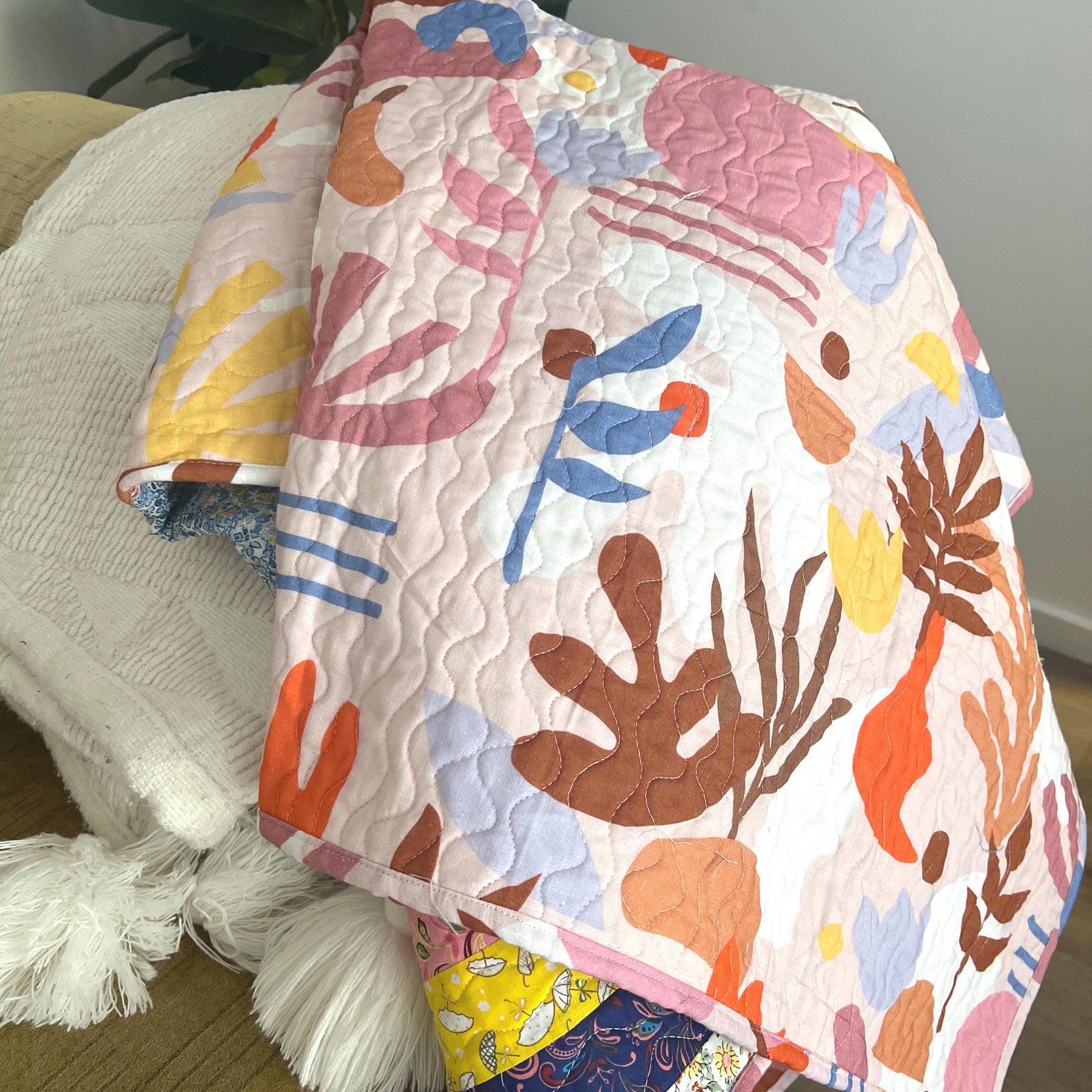 Handmade Striped Cotton Quilt: Reversible Boho Throw (50x50)