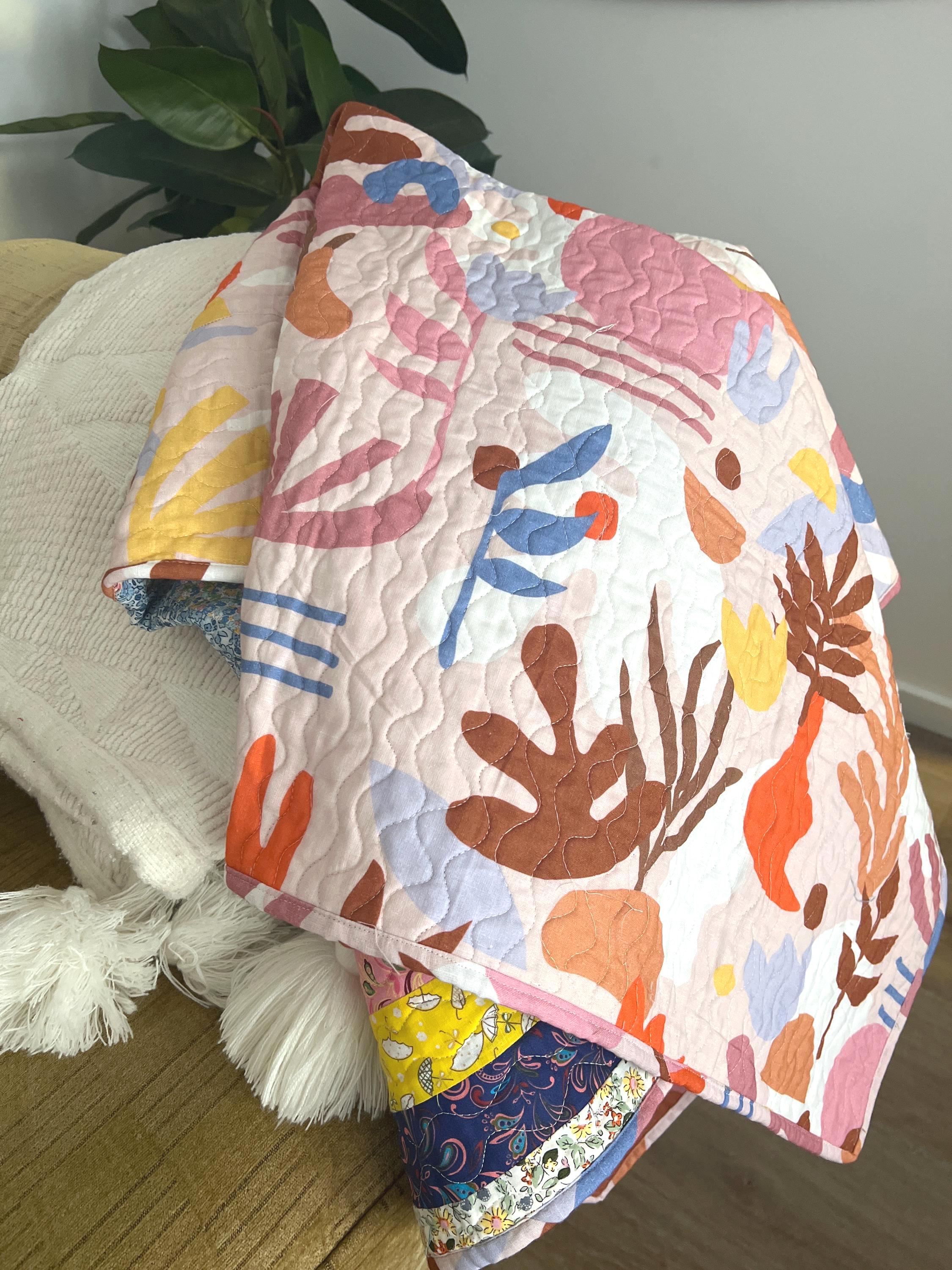 Handmade Striped Cotton Quilt: Reversible Boho Throw (50x50)