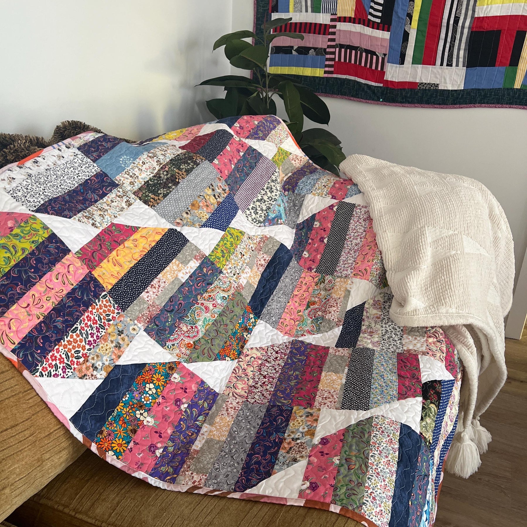 Handmade Striped Cotton Quilt: Reversible Boho Throw (50x50)