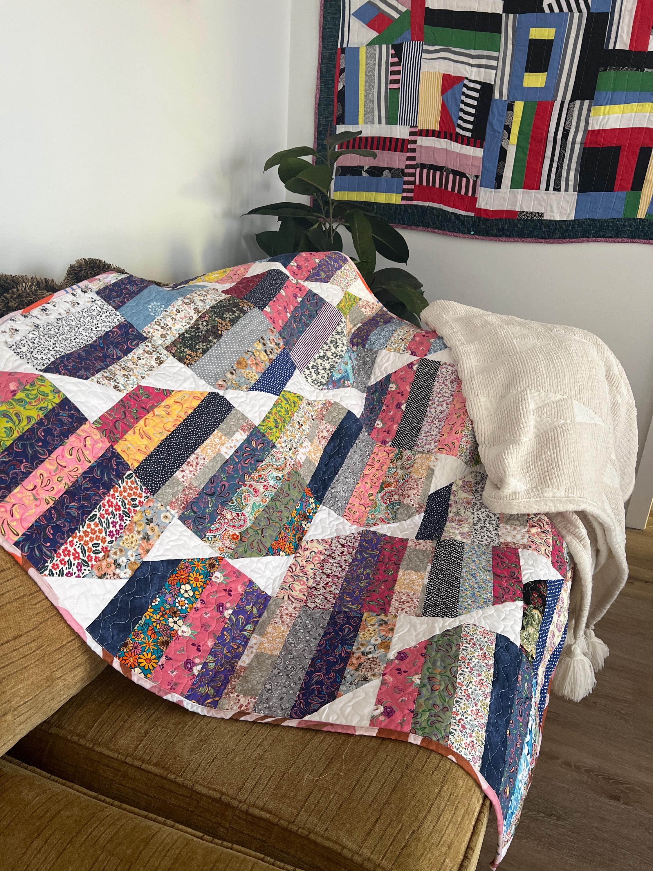 Handmade Striped Cotton Quilt: Reversible Boho Throw (50x50)