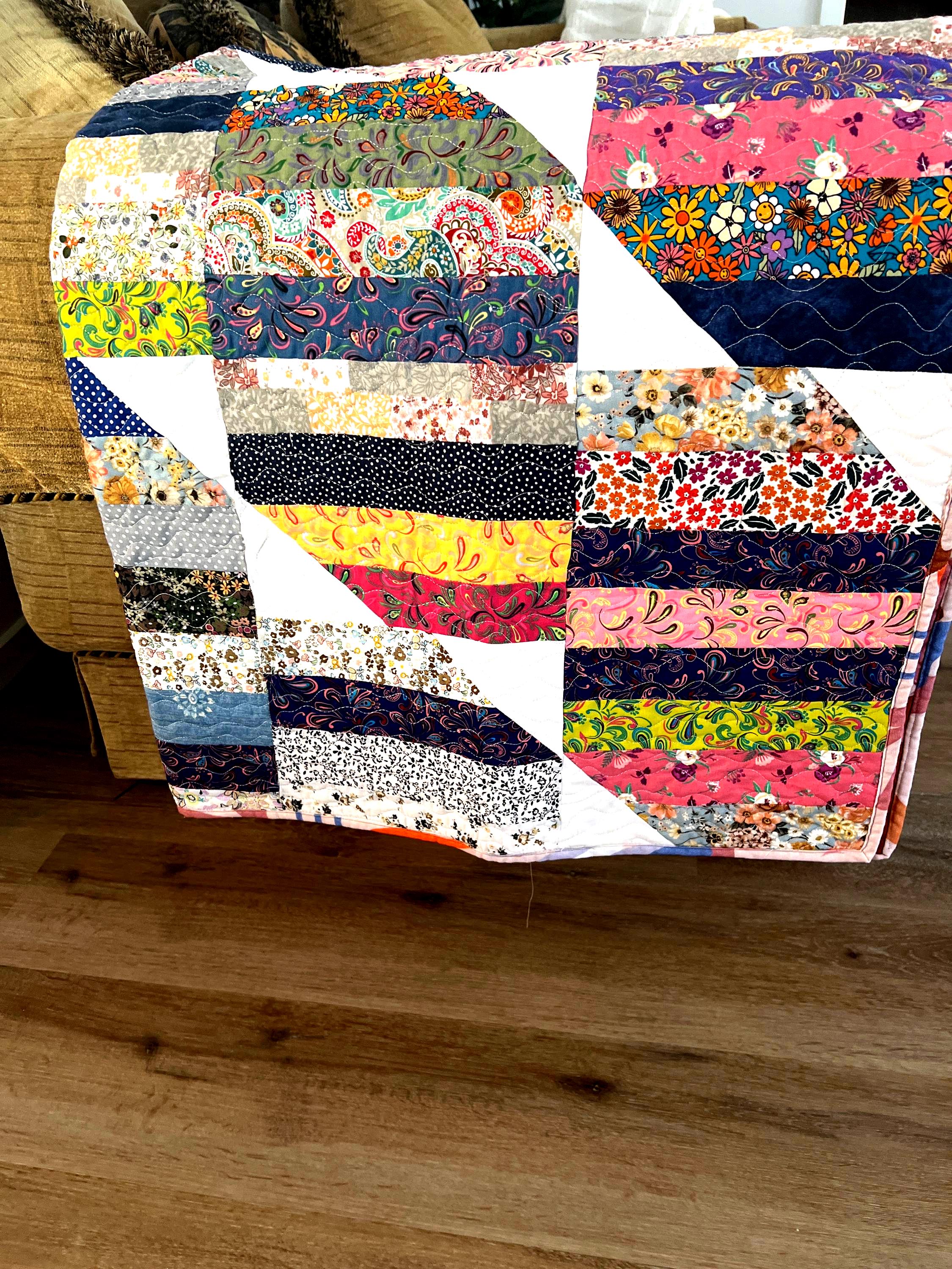 Handmade Striped Cotton Quilt: Reversible Boho Throw (50x50)