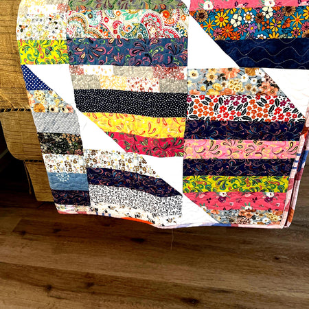 Handmade Striped Cotton Quilt: Reversible Boho Throw (50x50)