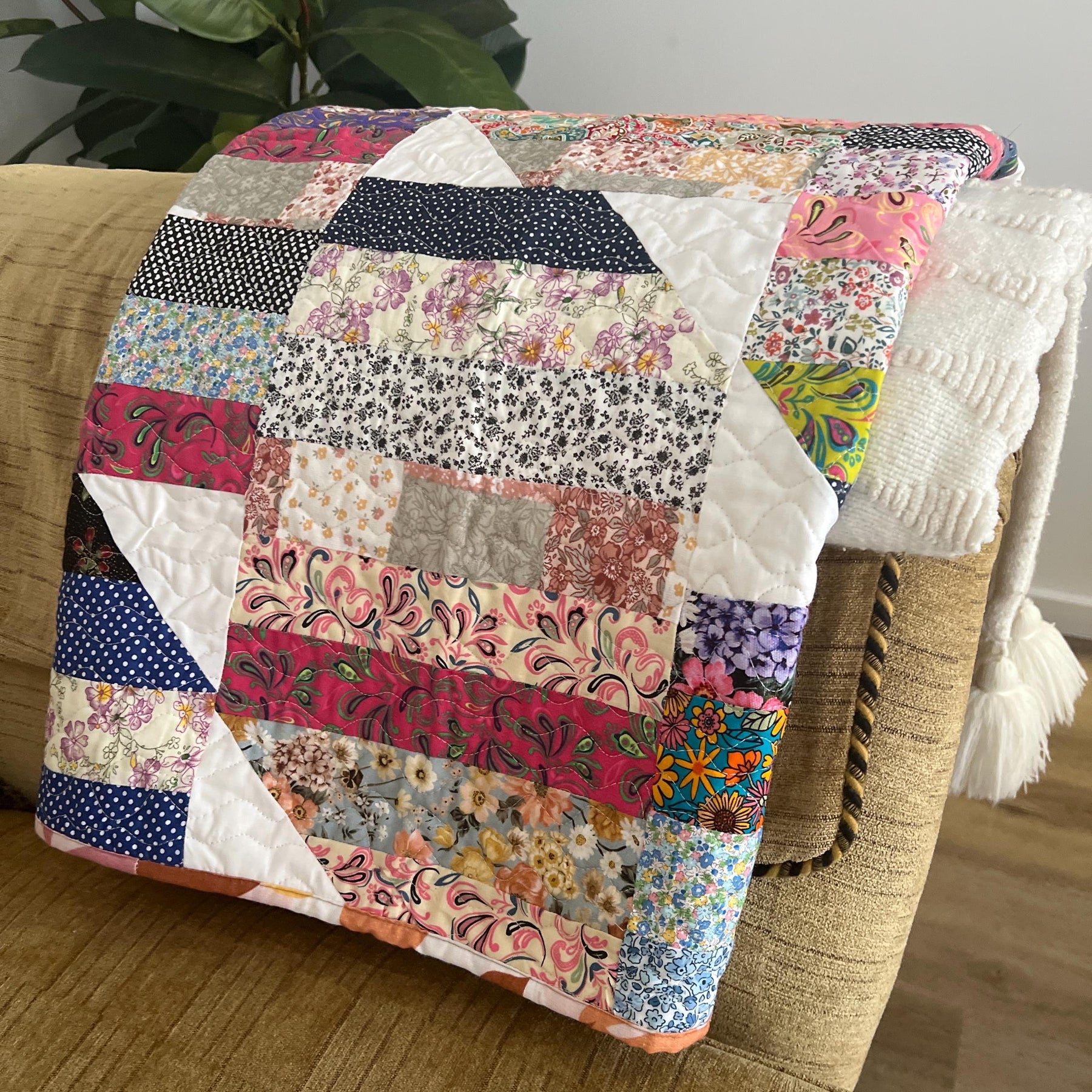 Handmade Striped Cotton Quilt: Reversible Boho Throw (50x50)