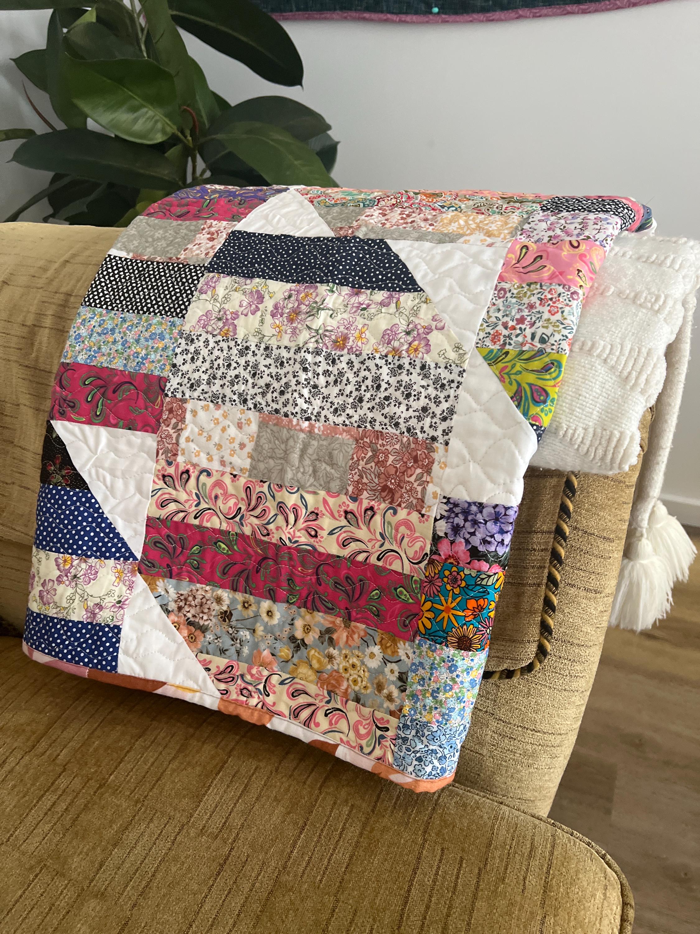 Handmade Striped Cotton Quilt: Reversible Boho Throw (50x50)