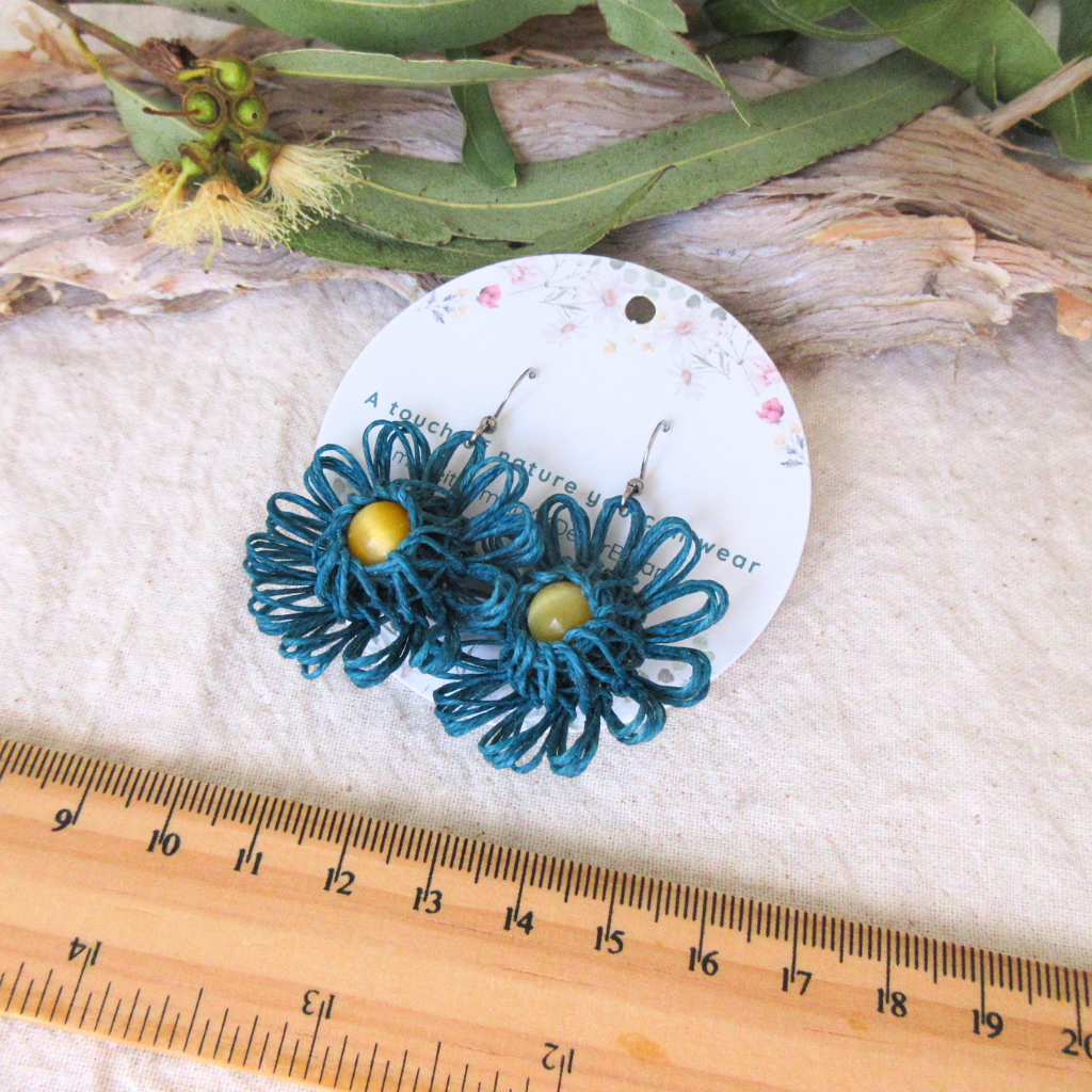 Ocean Bloom | Blue Handmade Flower Earrings with Choice of Gemstone | Woven Bloom Tales Collection