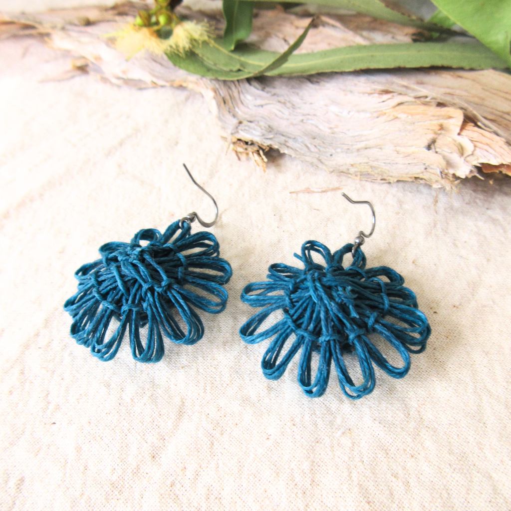 Ocean Bloom | Blue Handmade Flower Earrings with Choice of Gemstone | Woven Bloom Tales Collection