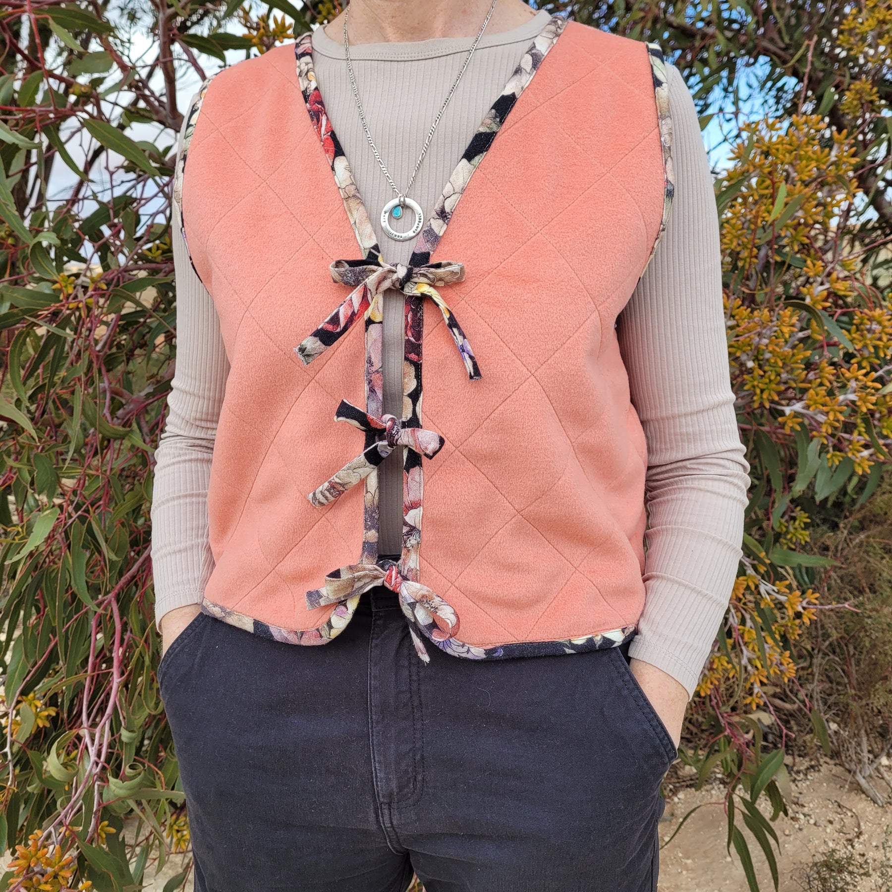 Apricot Delight - Reversible Tie Front Vest - M/L
