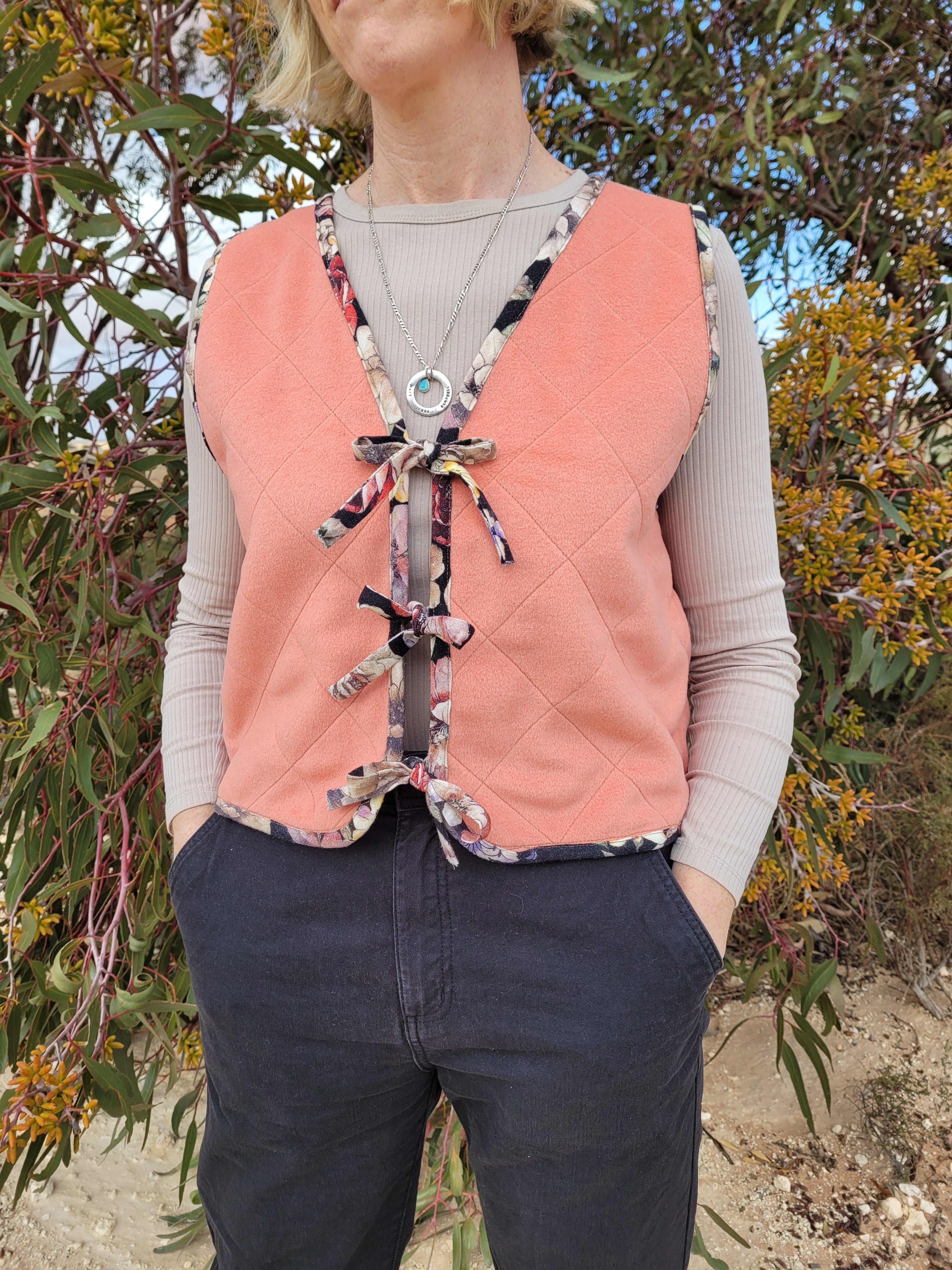 Apricot Delight - Reversible Tie Front Vest - M/L