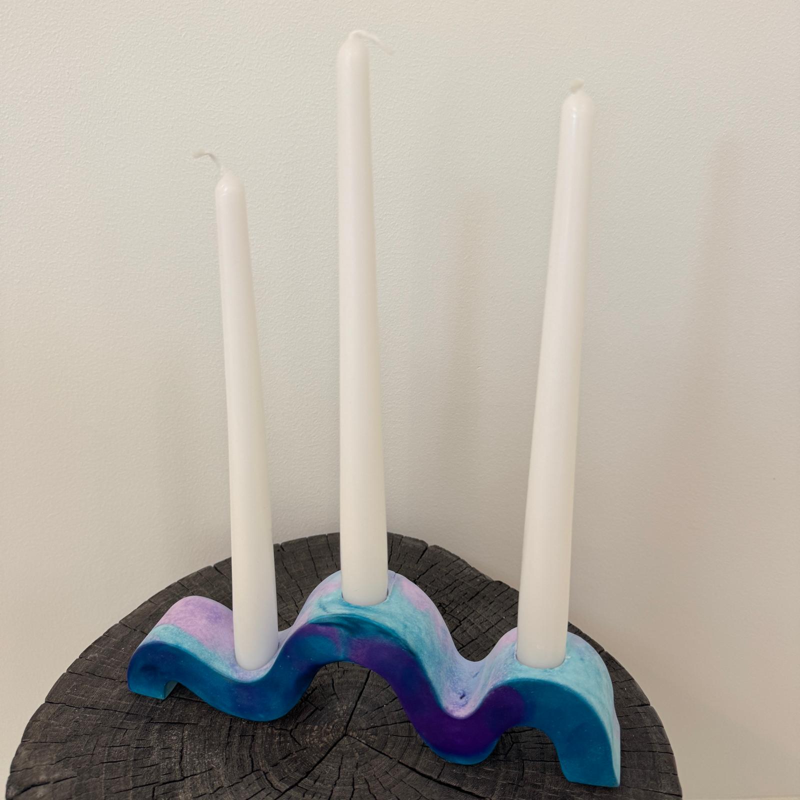 Indigo blue and purple wavy concrete holder for taper candles