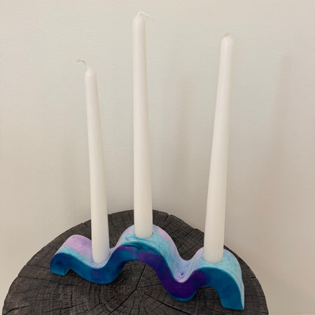 Indigo blue and purple wavy concrete holder for taper candles