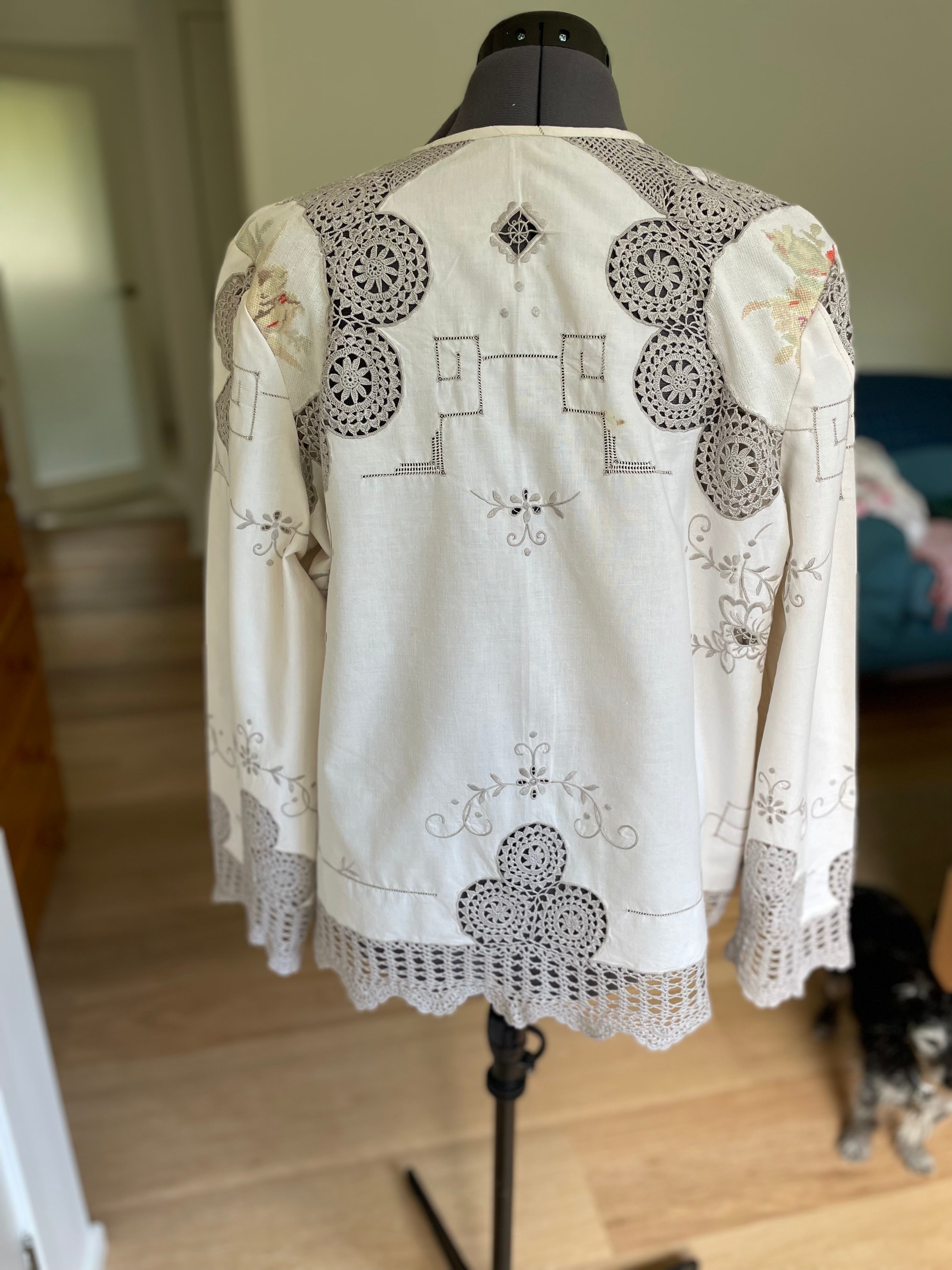 Handmade Vintage Lace Jacket Upcycled Tablecloth