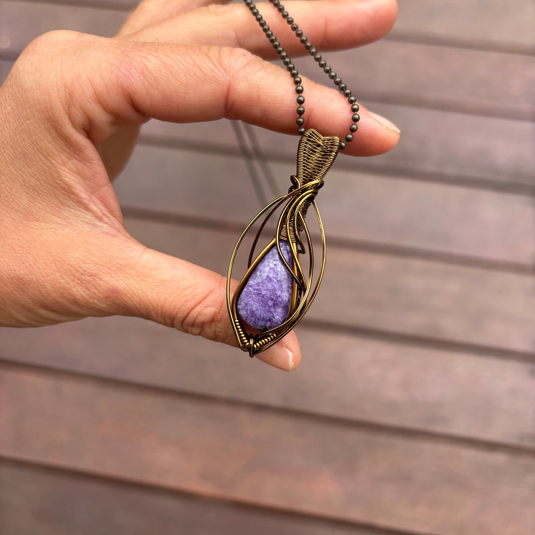 Purple Charoite Crystal pendant simple copper necklace