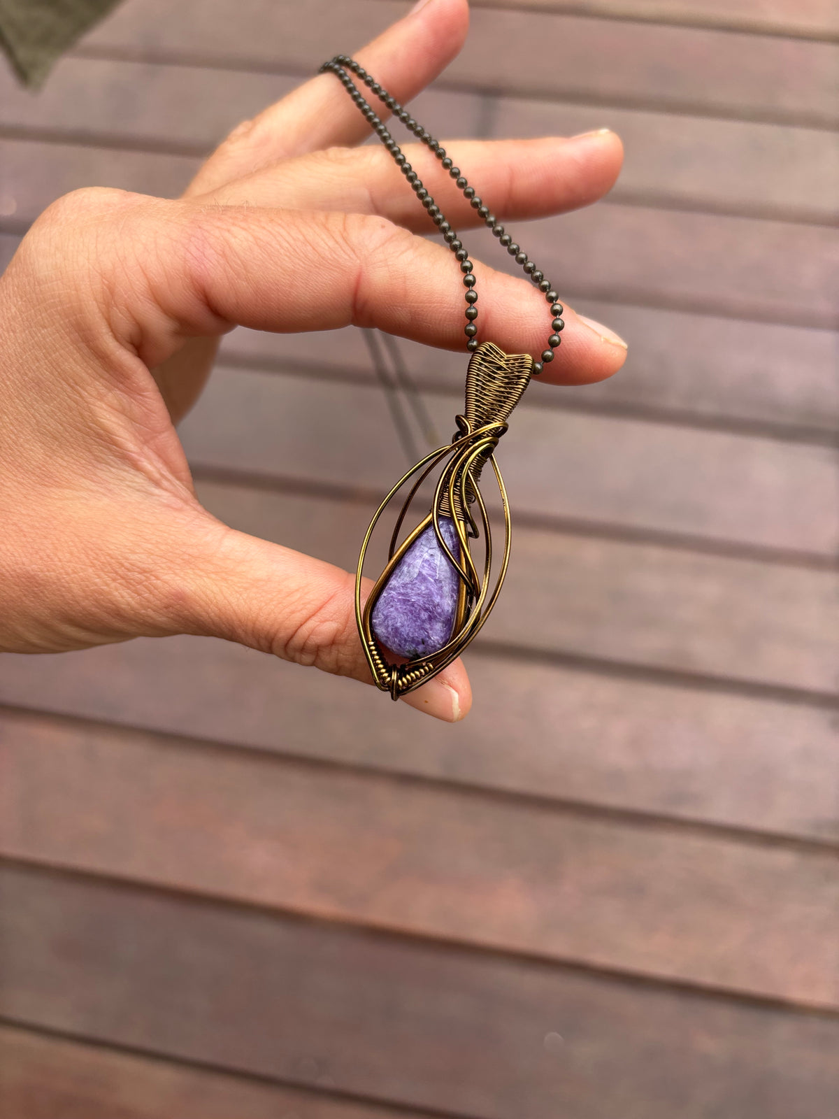 Purple Charoite Crystal pendant simple copper necklace