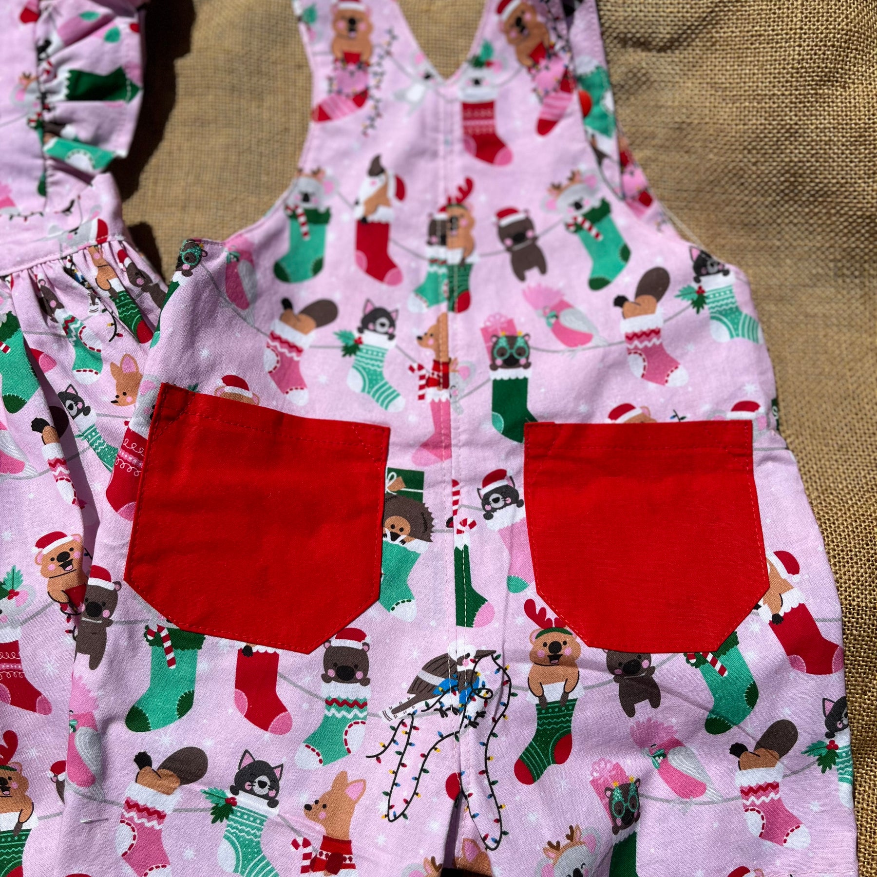 Christmas baby overalls/shorts | Aussie animals in stockings