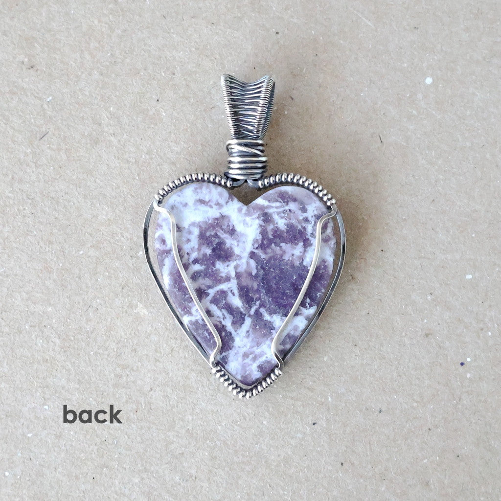 Handcrafted Lepidolite and Quartz Heart Pendant - Invites You to Slow Down
