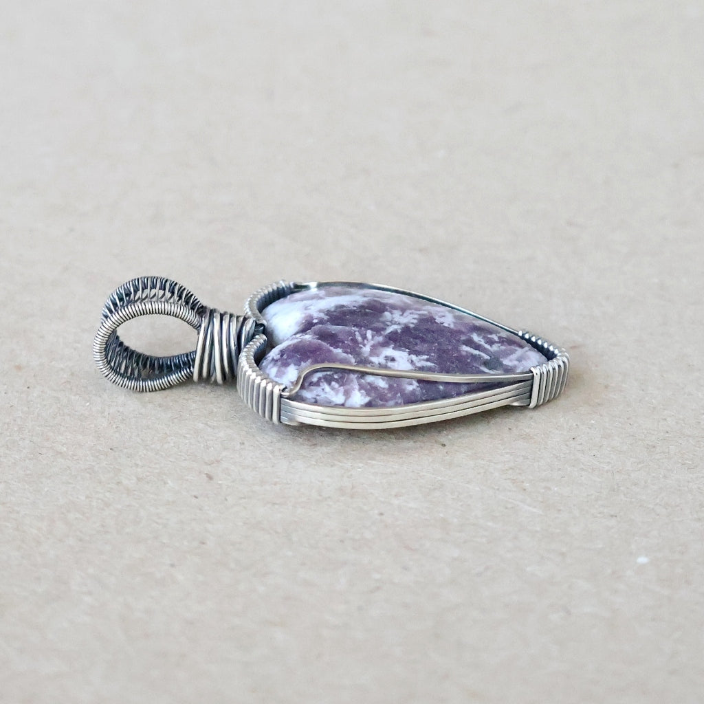 Handcrafted Lepidolite and Quartz Heart Pendant - Invites You to Slow Down