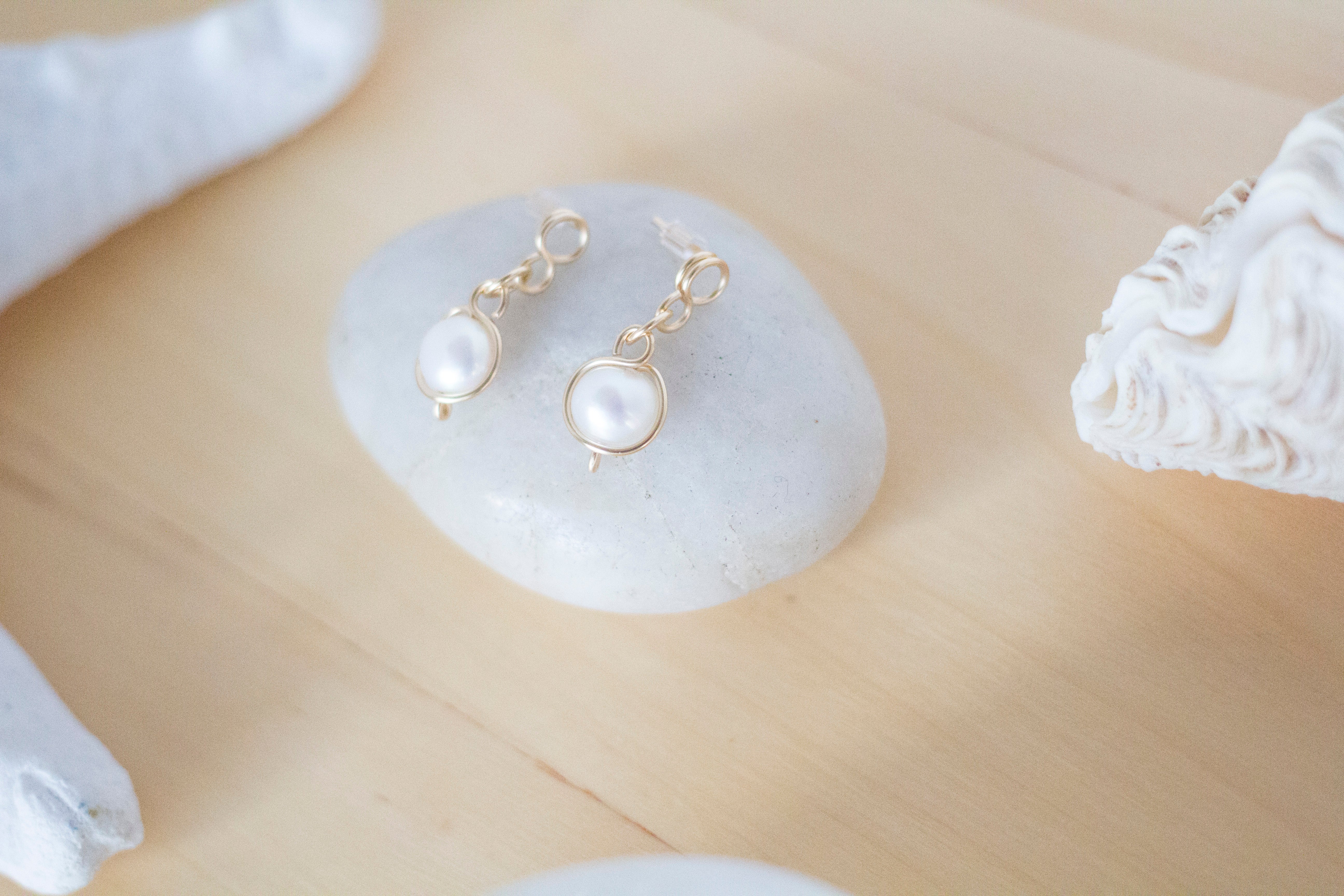 Baroque Pearl Gold Loop Stud Earrings | 14K Gold Filled