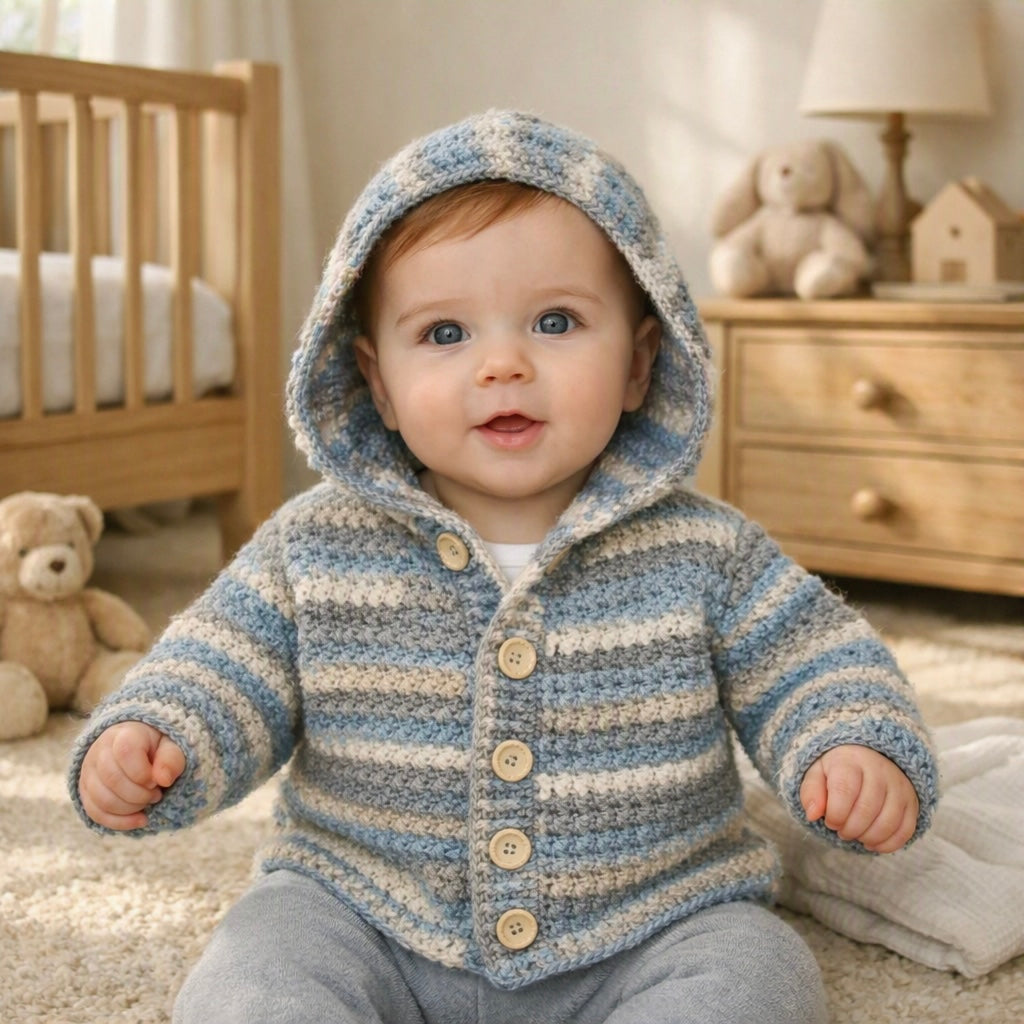 Hand Crocheted Rainbow Hugs Hoodie Cardigan | 6-12 months