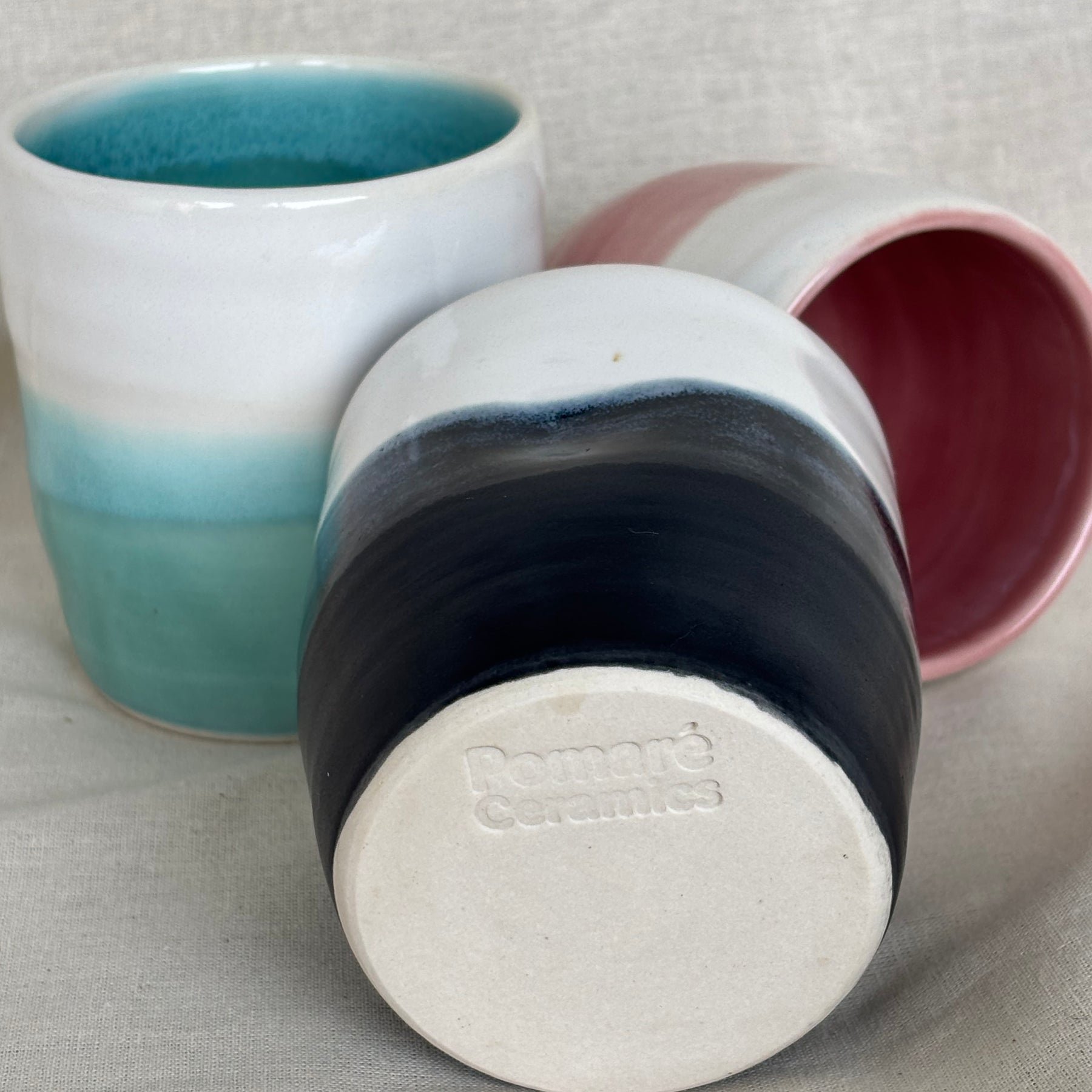 Handmade Ceramic Stoneware Cup | Wheel Thrown | Handleless | Thumb Print | Duo Colours