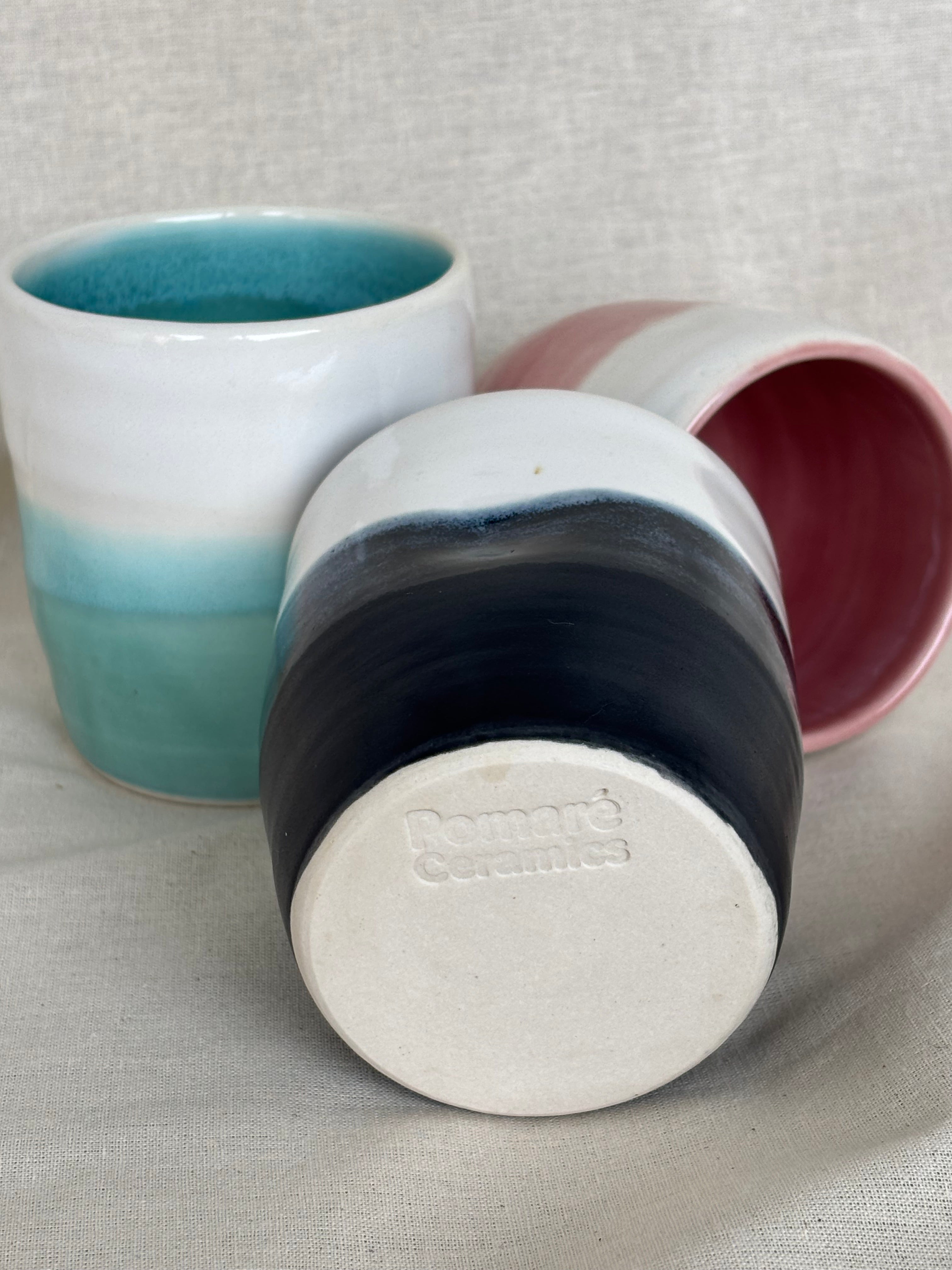 Handmade Ceramic Stoneware Cup | Wheel Thrown | Handleless | Thumb Print | Duo Colours