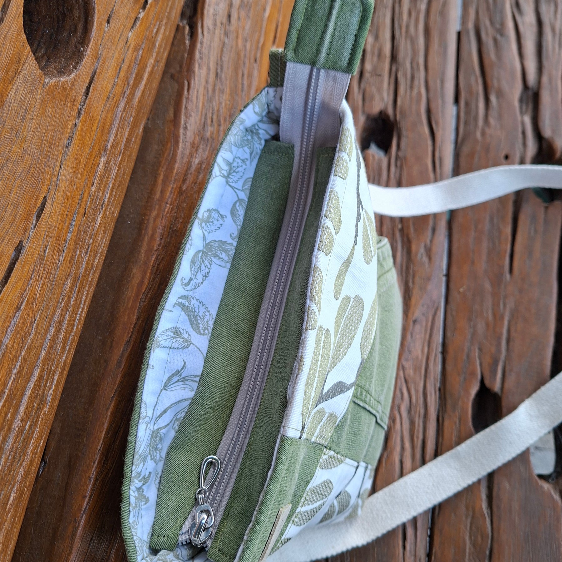 Upcycled Sage Green and Linen, Gender Neutral Crossbody Bag & Matching Coin Purse
