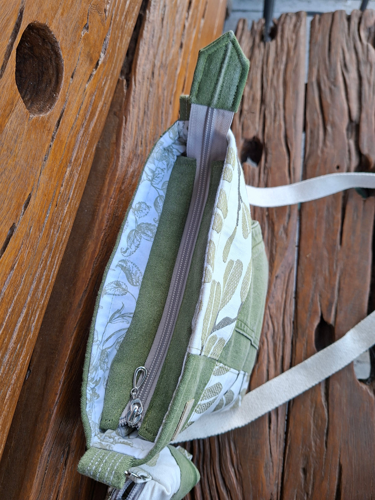 Upcycled Sage Green and Linen, Gender Neutral Crossbody Bag & Matching Coin Purse