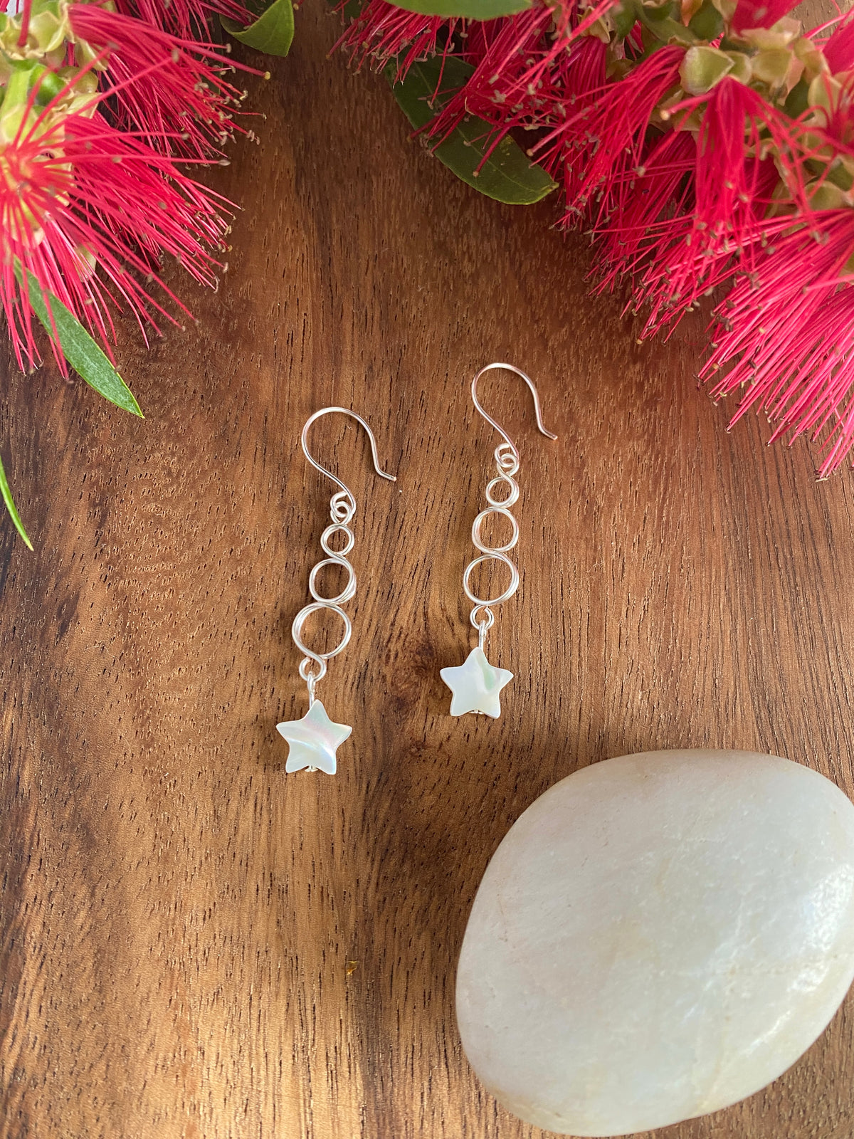 Silver Loop Christmas Star Earrings | Mother of Pearl | Festive Jewellery