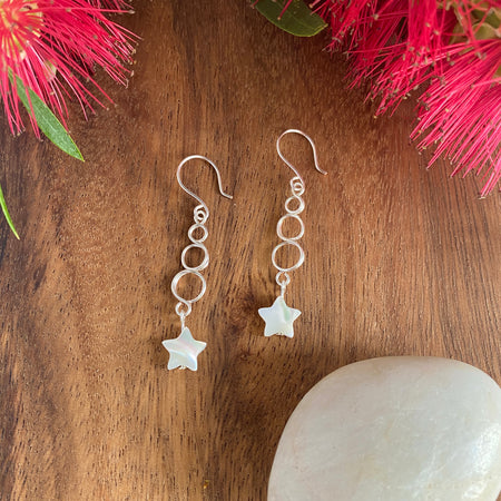 Silver Loop Christmas Star Earrings | Mother of Pearl | Festive Jewellery