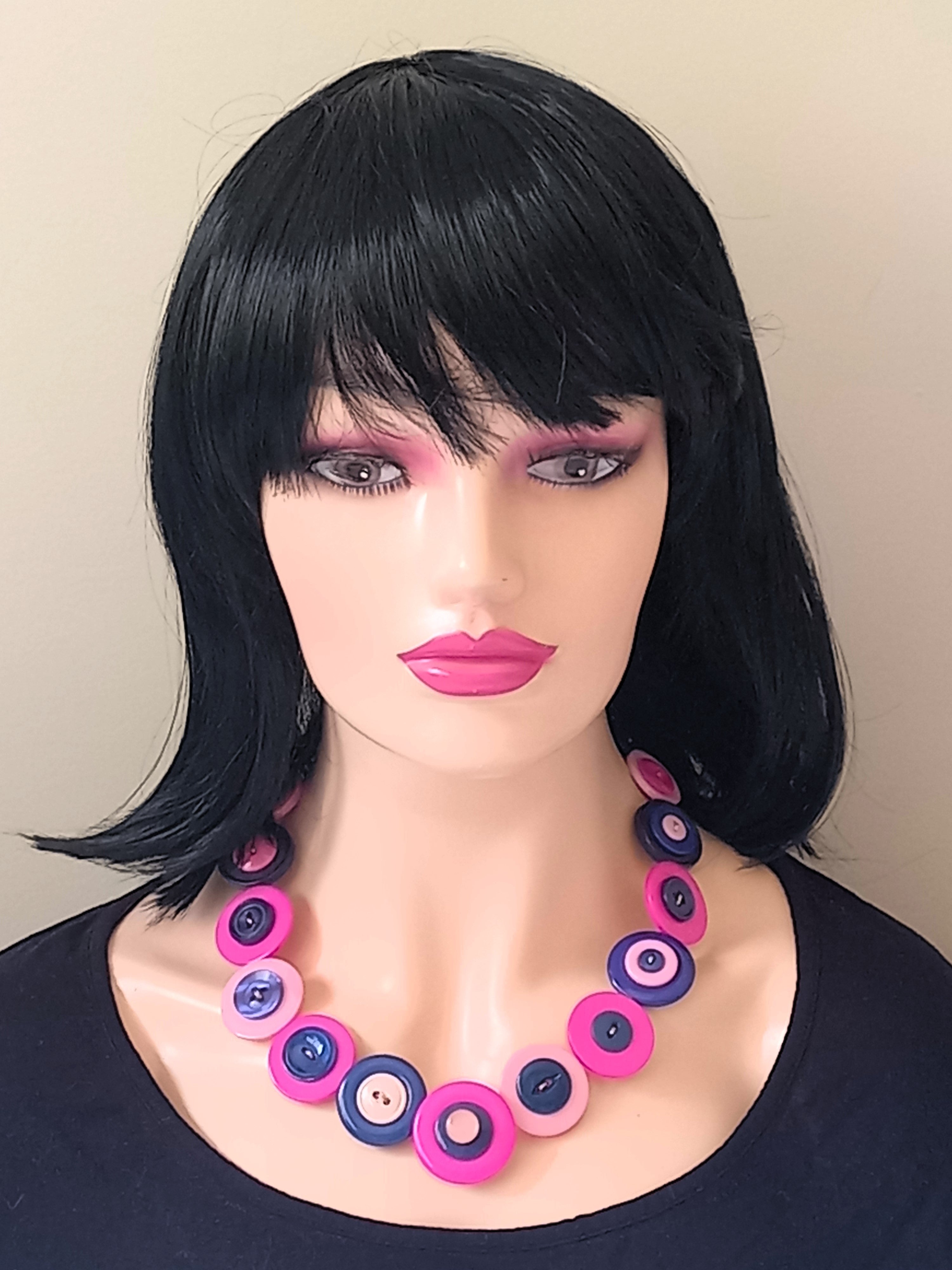 Button necklace - Inky Pinky