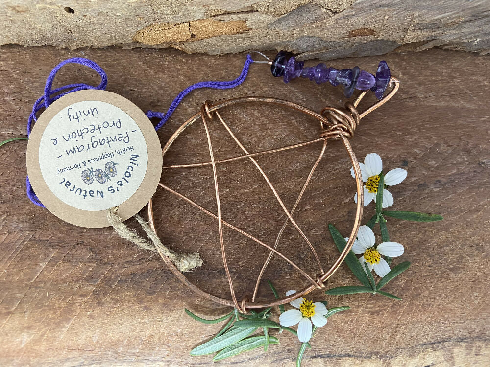 Copper Pentagram with Amethyst - Unity, Protection & Peace