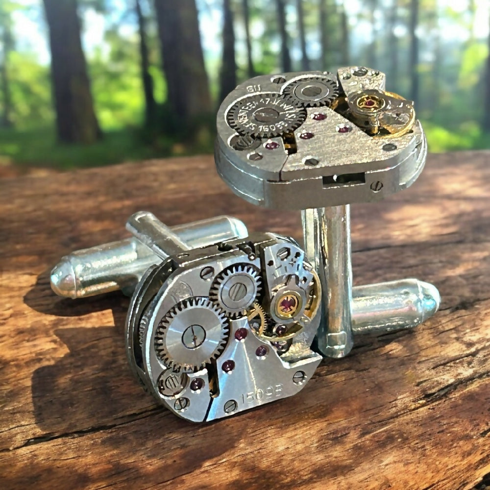 Steampunk watch movment cuffllinks (silver posts)