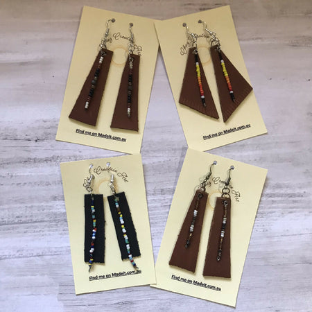 Earrings - Leather with 1 Bead Strand