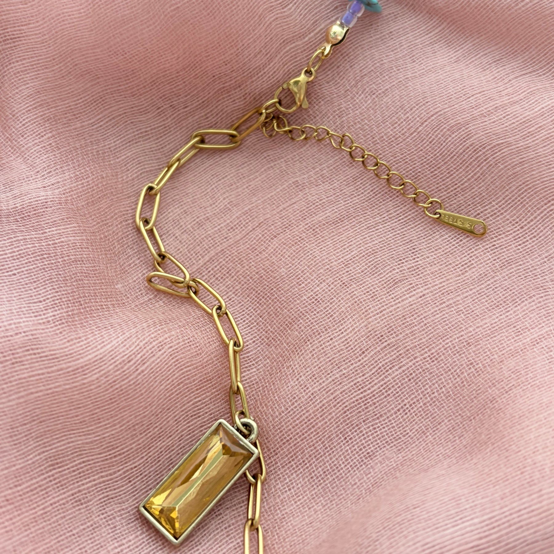 Shibori Silk Embroidered Turquoise Necklace “Water and Sky”