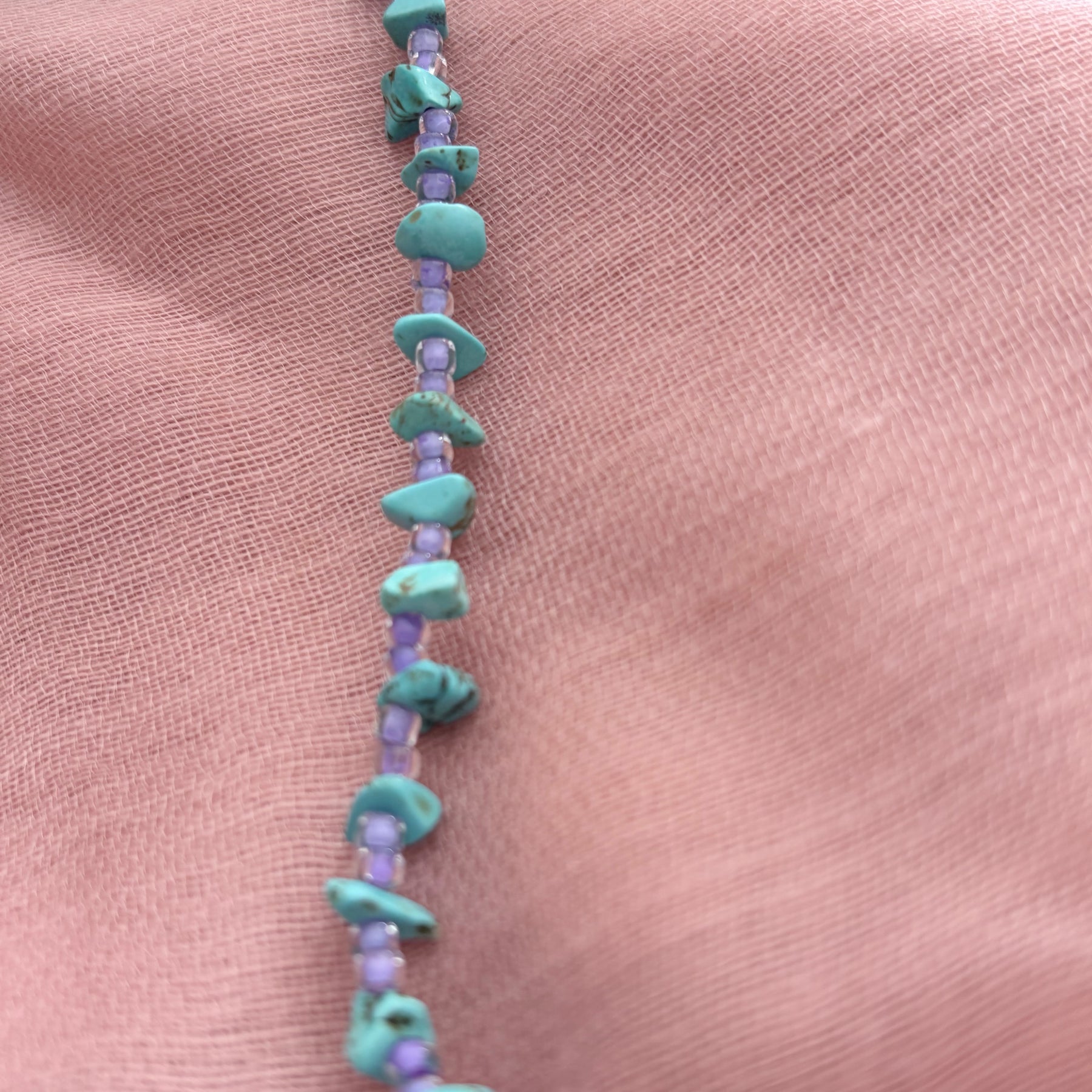 Shibori Silk Embroidered Turquoise Necklace “Water and Sky”