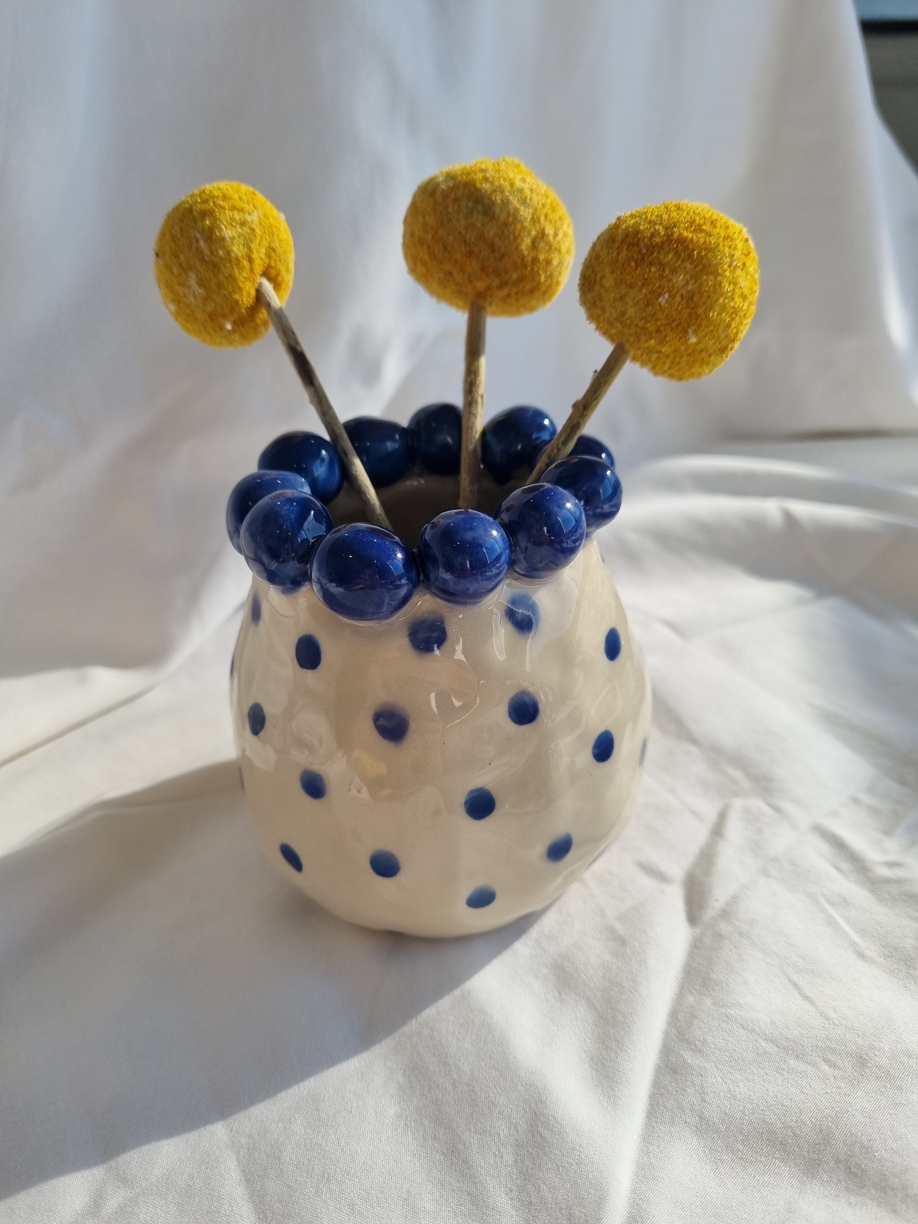 Large blue Dot Bud Vase
