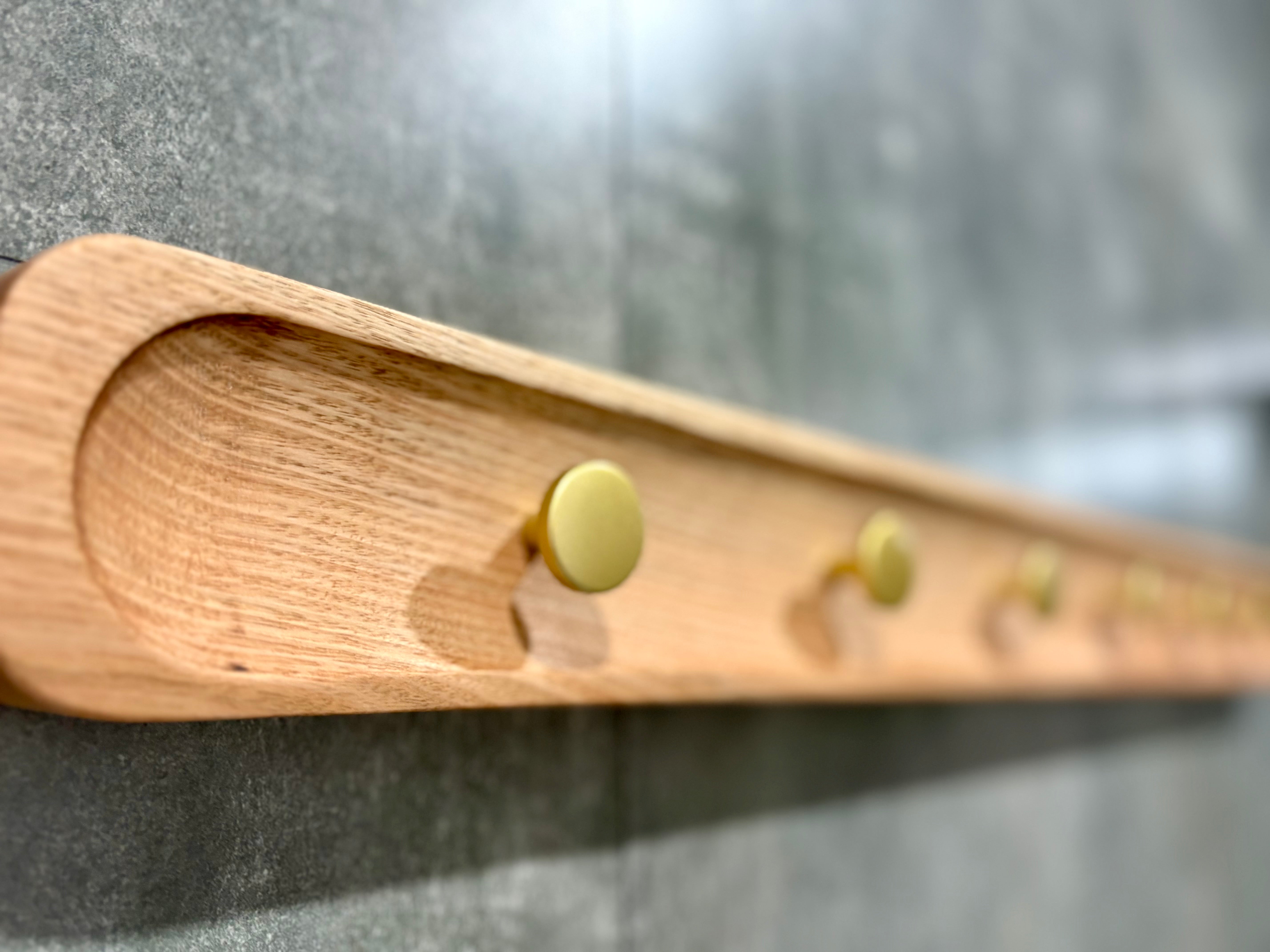 No.1 Tasmanian oak coat rack with gold hooks