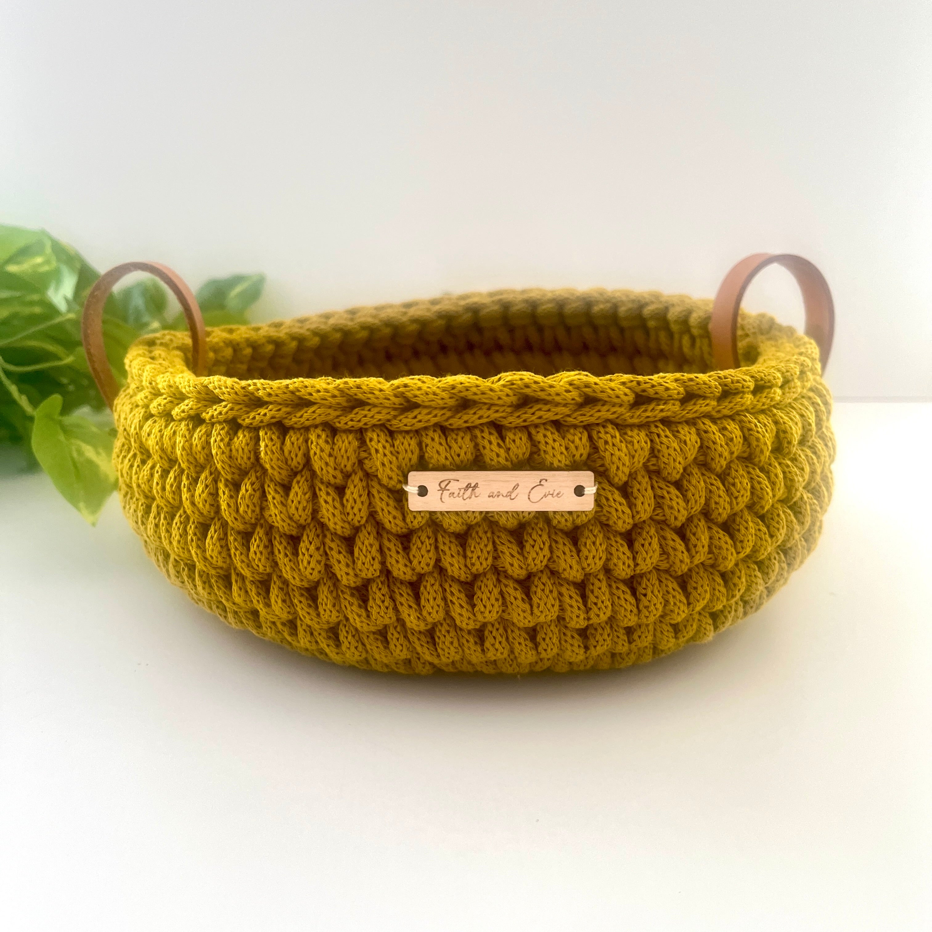 Crochet basket with handles - colour Spicy Yellow