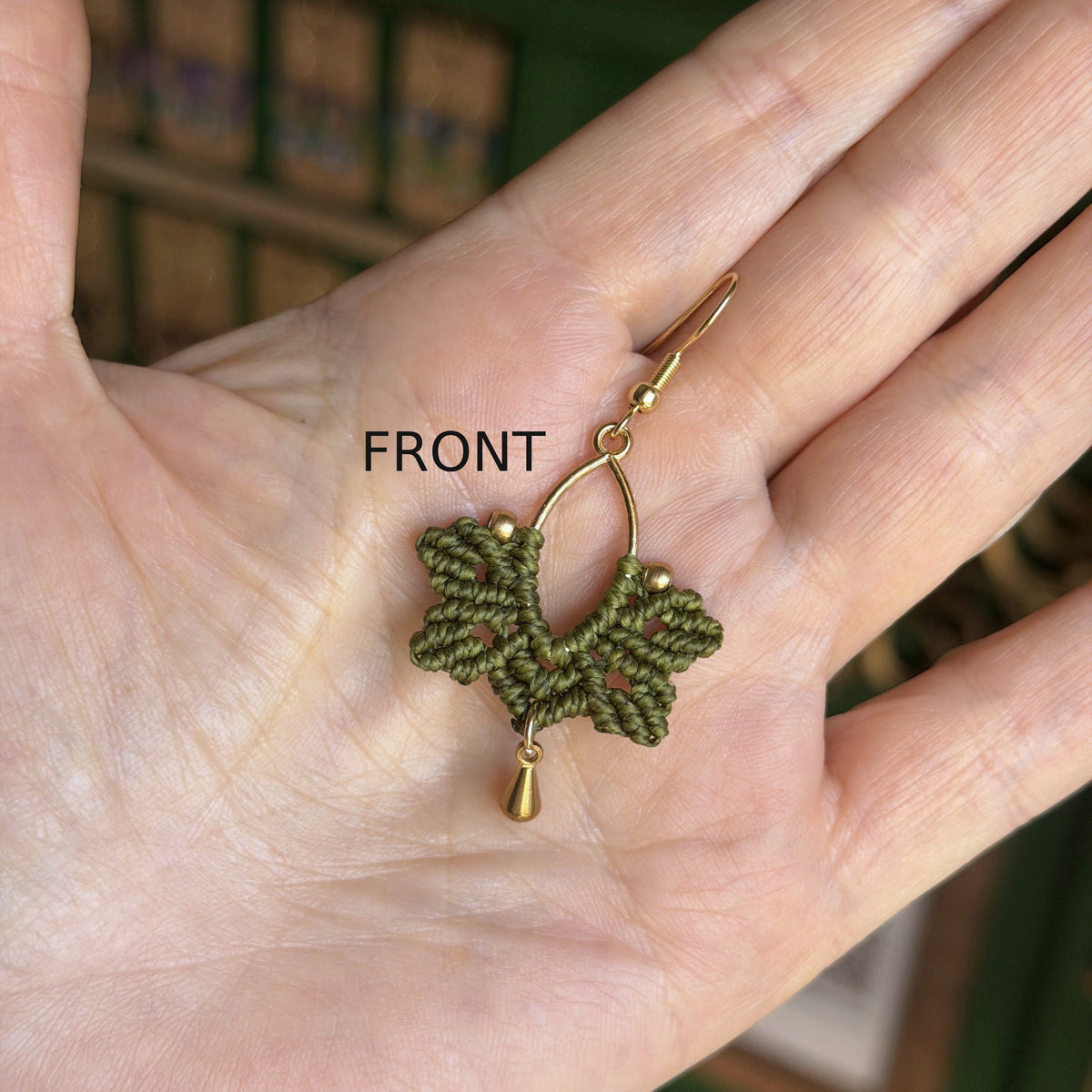 Macrame Brass Elipse Hoop with Leaf 🌿 earthy forest fae collection