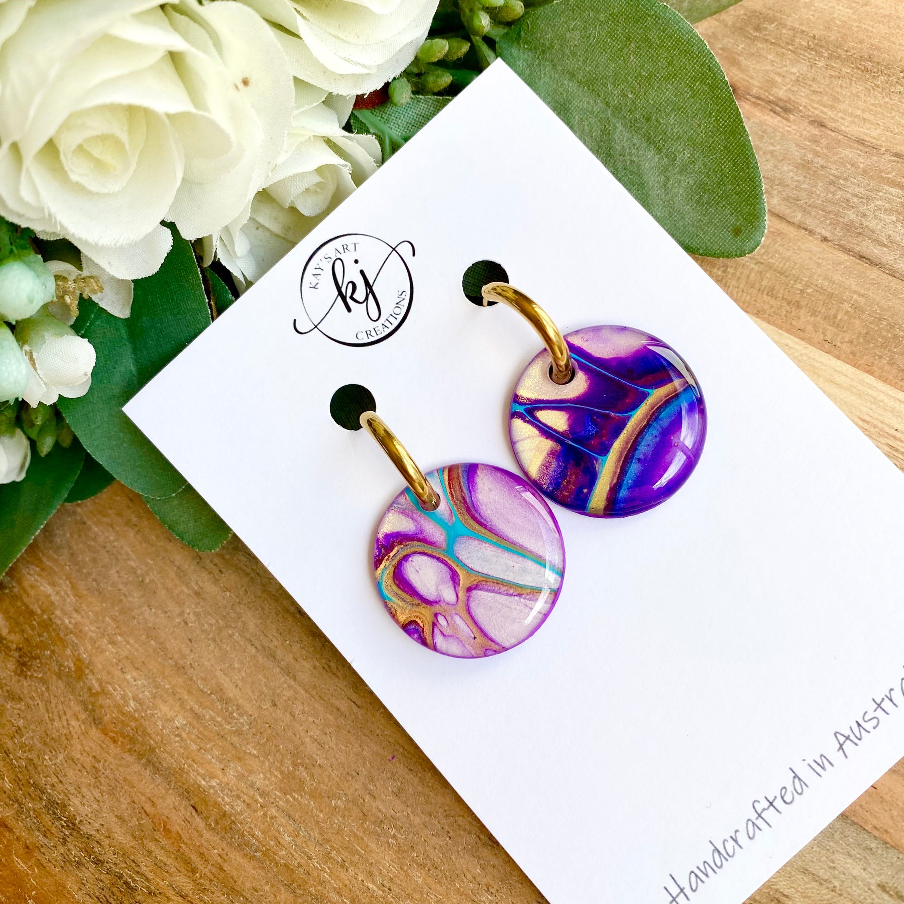 Turquoise Purple Huggie Hoop Earrings