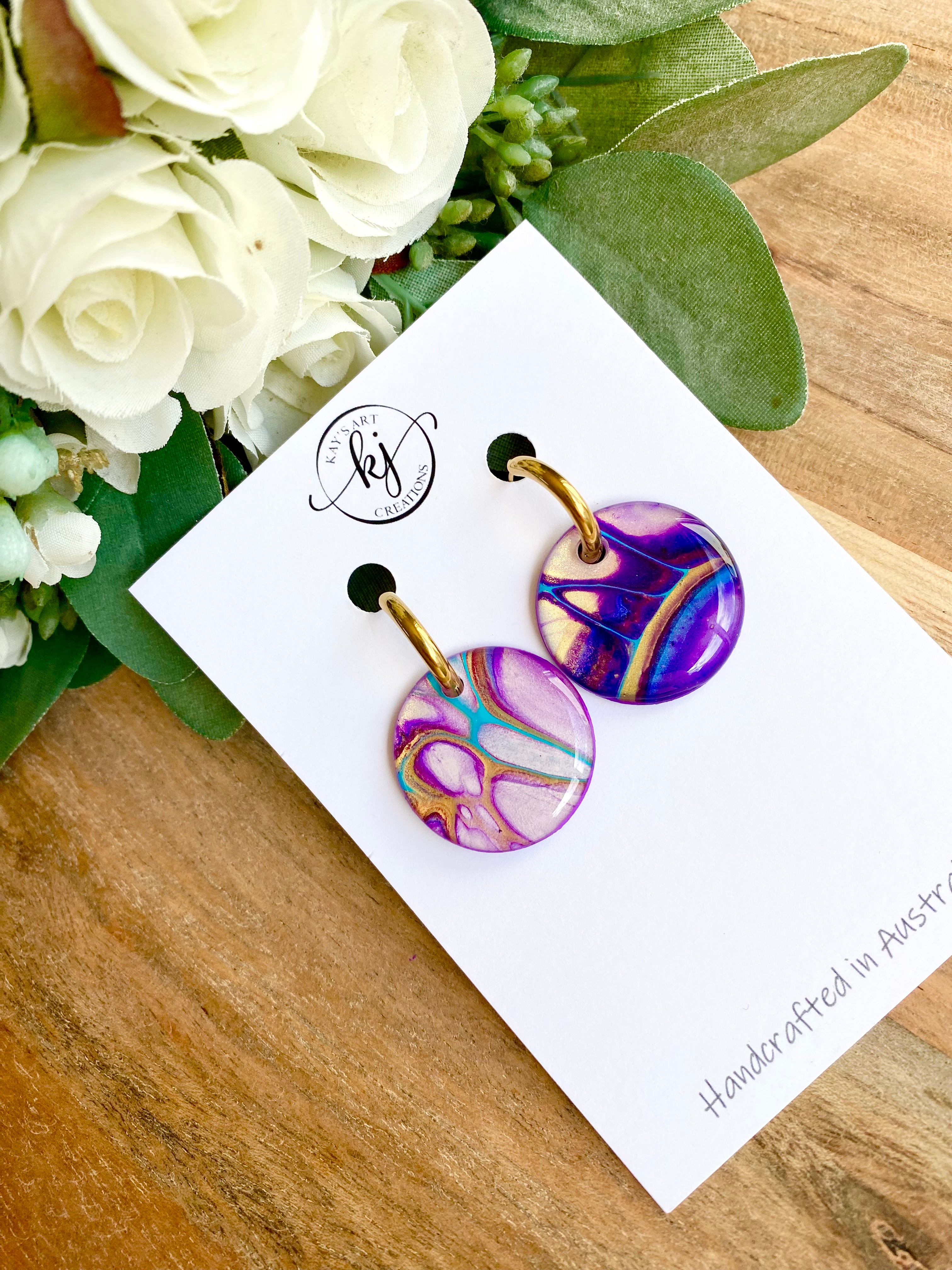 Turquoise Purple Huggie Hoop Earrings