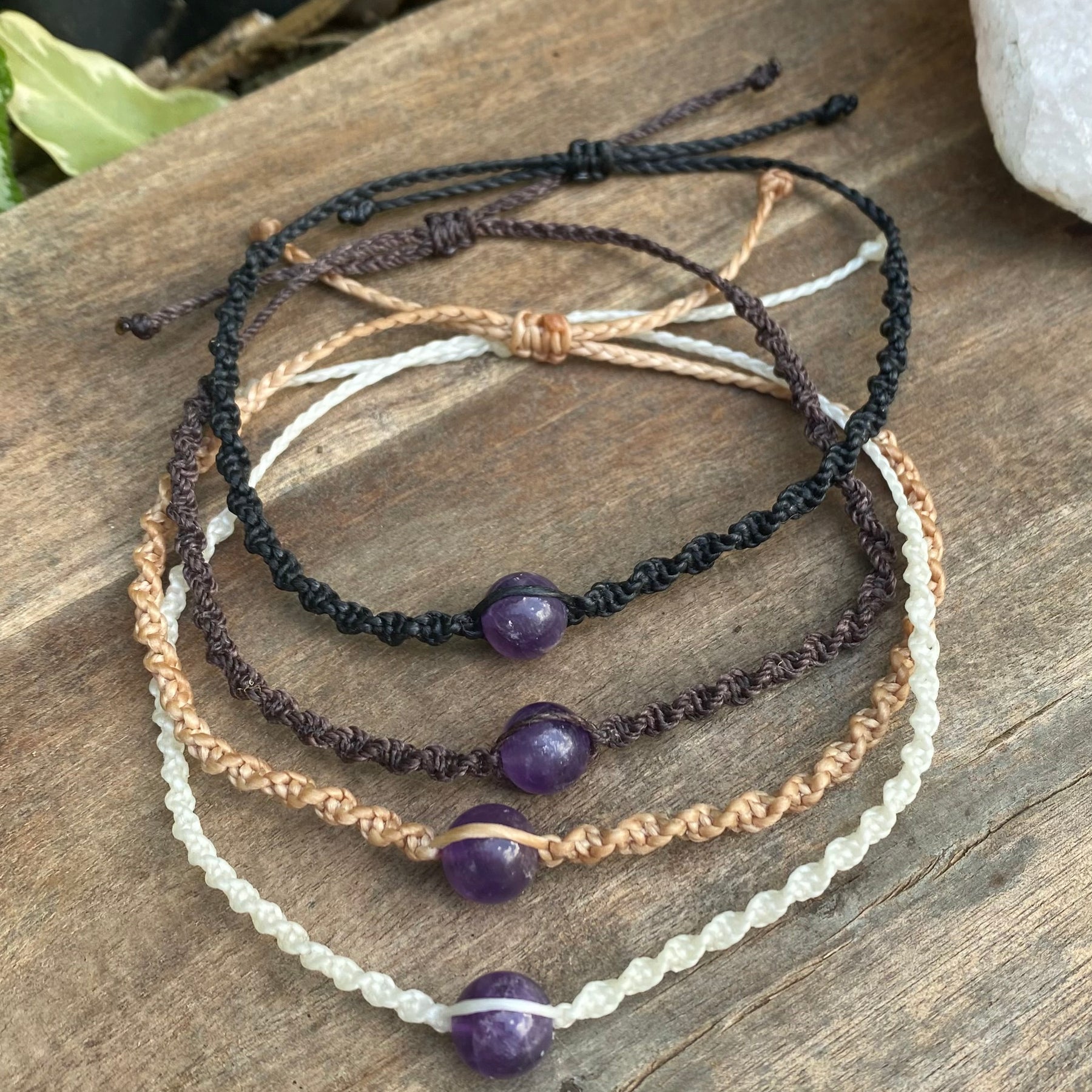 Amethyst Beaded Anklet: Macrame Adjustable Waterproof