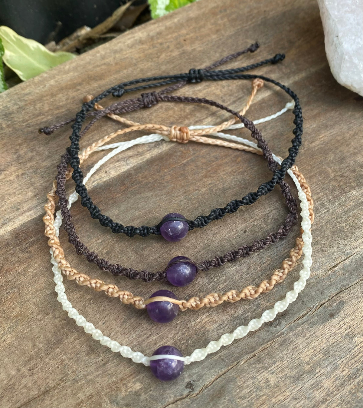 Amethyst Beaded Anklet: Macrame Adjustable Waterproof