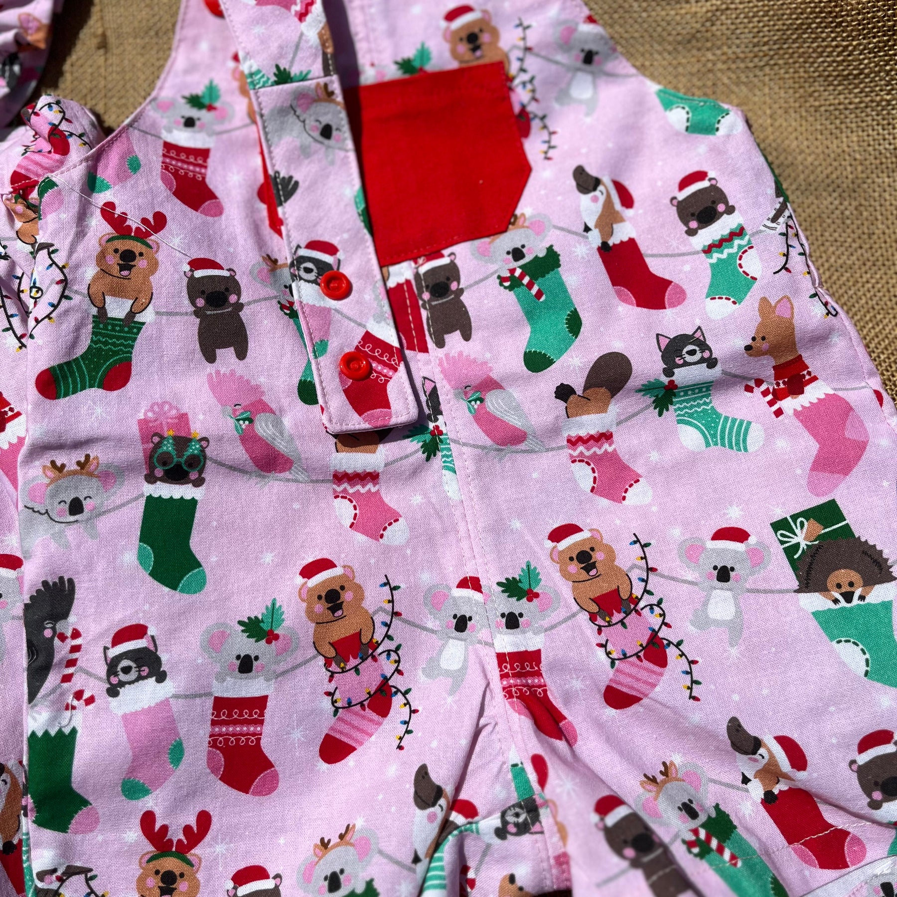 Christmas baby overalls/shorts | Aussie animals in stockings